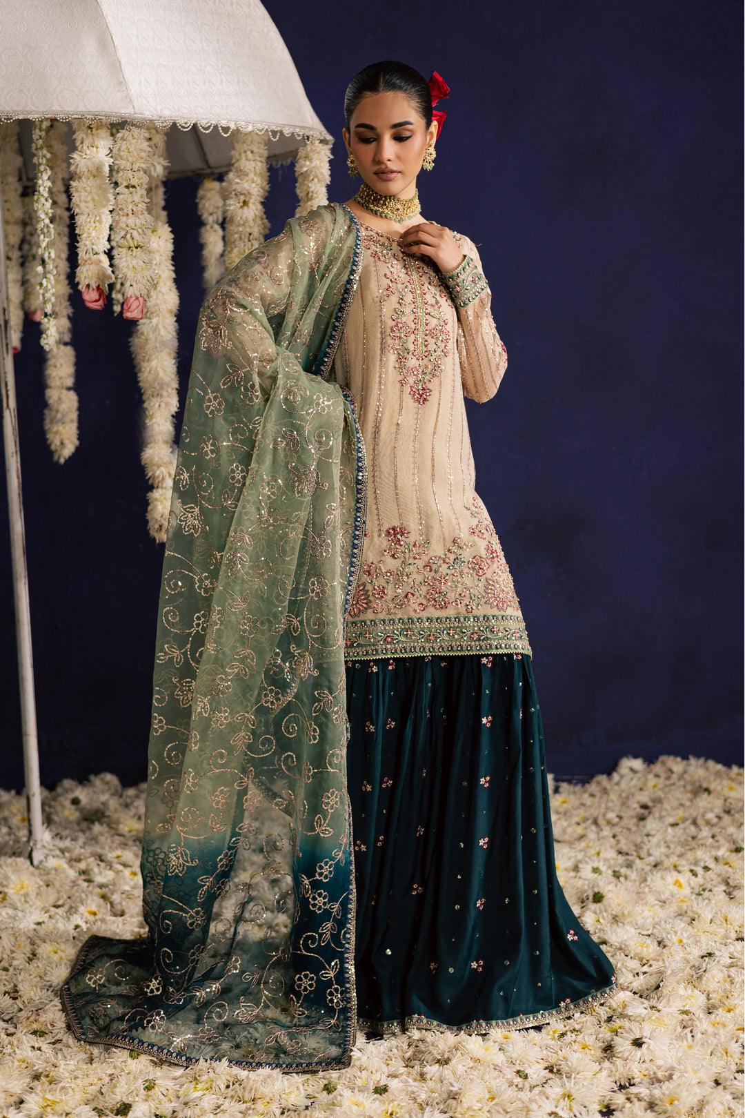  Rangeen 3Pc - Wedding Formal Dress BATIKSTUDIO2025  BATIK   S / Peal White / Net & Organza-M / Peal White / Net & Organza-L / Peal White / Net & Organza