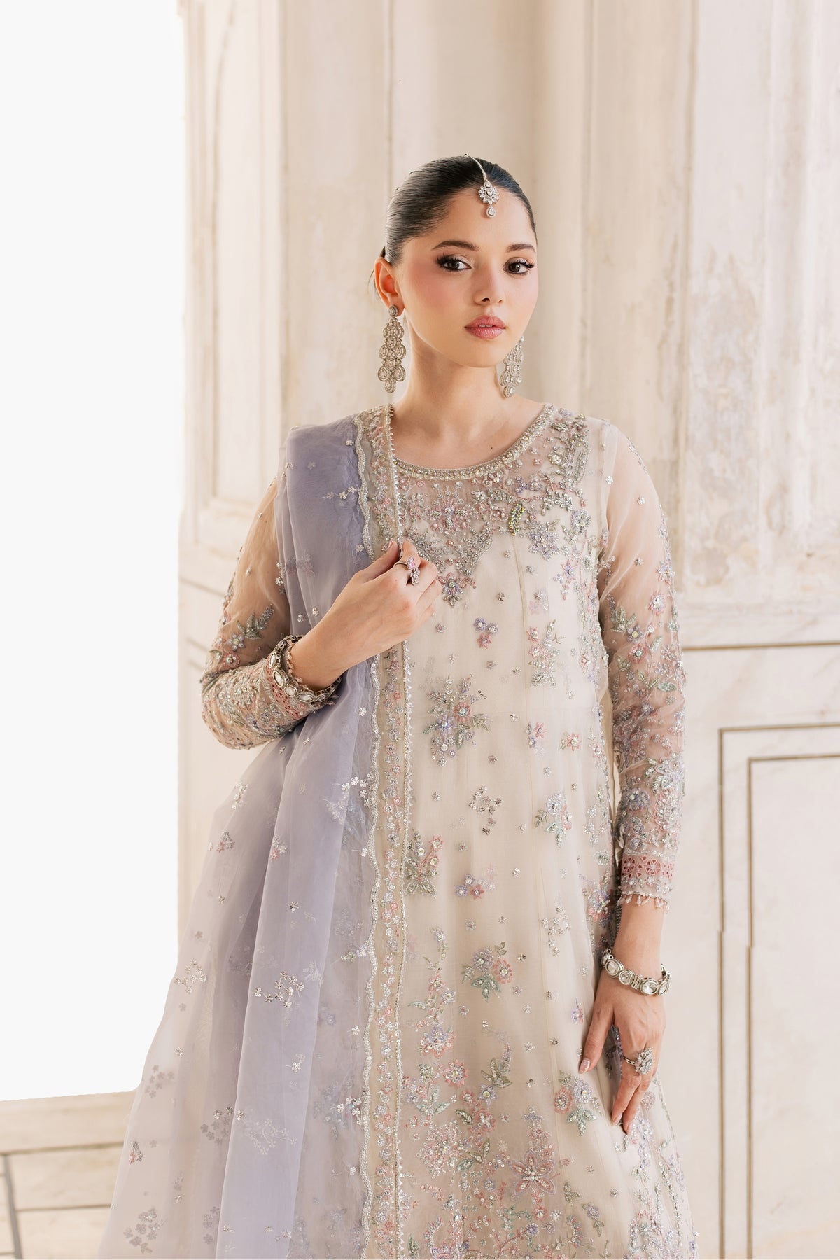 Rangrez 3Pc - Wedding Formal Dress STUDIOLUXEOCT26  BATIK   S / Pearl White / Organza