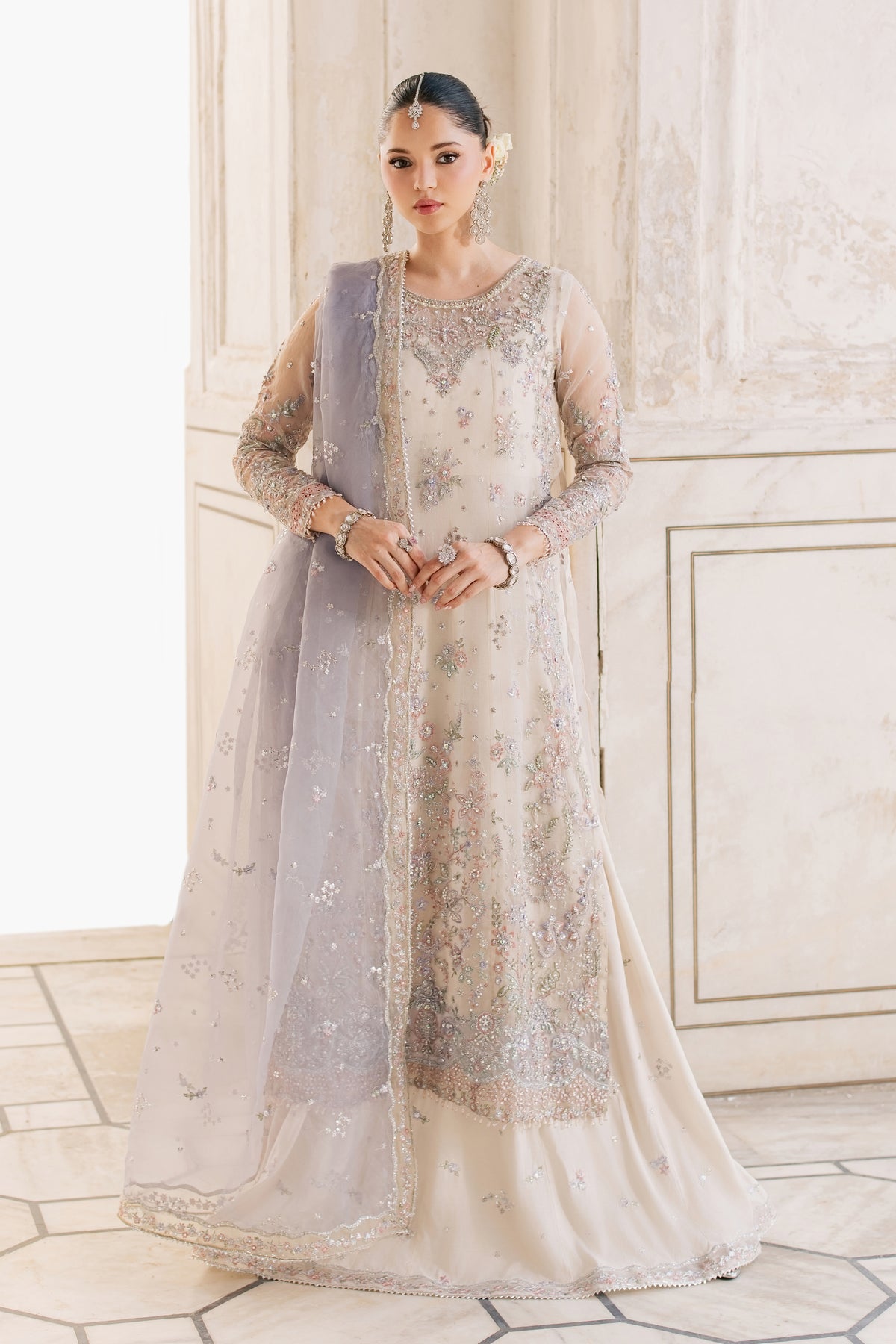 Rangrez 3Pc - Wedding Formal Dress STUDIOLUXEOCT26  BATIK   S / Pearl White / Organza