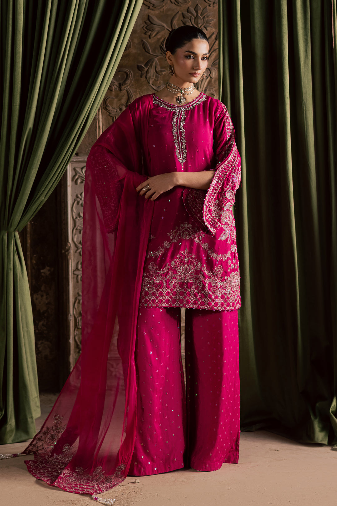  Ranya 3Pc - Festive Luxe Pret BATIKLuxePRET  BATIK   XS / Fuchsia Pink / Raw Silk-S / Fuchsia Pink / Raw Silk-M / Fuchsia Pink / Raw Silk-L / Fuchsia Pink / Raw Silk-XL / Fuchsia Pink / Raw Silk