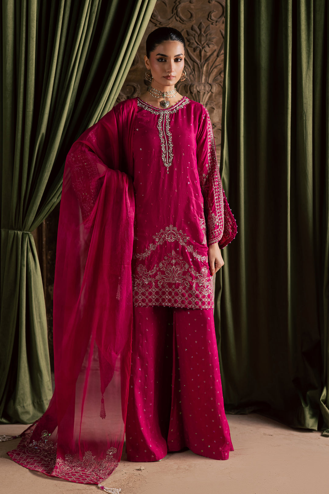  Ranya 3Pc - Festive Luxe Pret BATIKLuxePRET  BATIK   XS / Fuchsia Pink / Raw Silk-S / Fuchsia Pink / Raw Silk-M / Fuchsia Pink / Raw Silk-L / Fuchsia Pink / Raw Silk-XL / Fuchsia Pink / Raw Silk