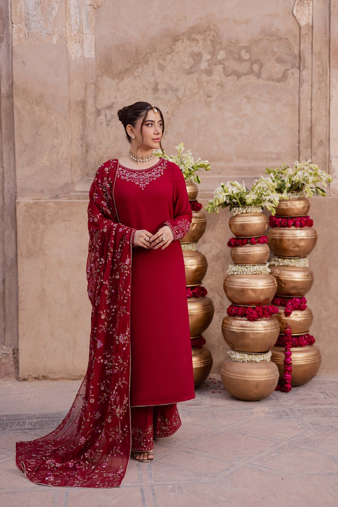  Red Adina 3Pc - Festive Luxe Pret BATIKSTUDIO2025  BATIK   S / Deep Red / Georgette-M / Deep Red / Georgette-L / Deep Red / Georgette