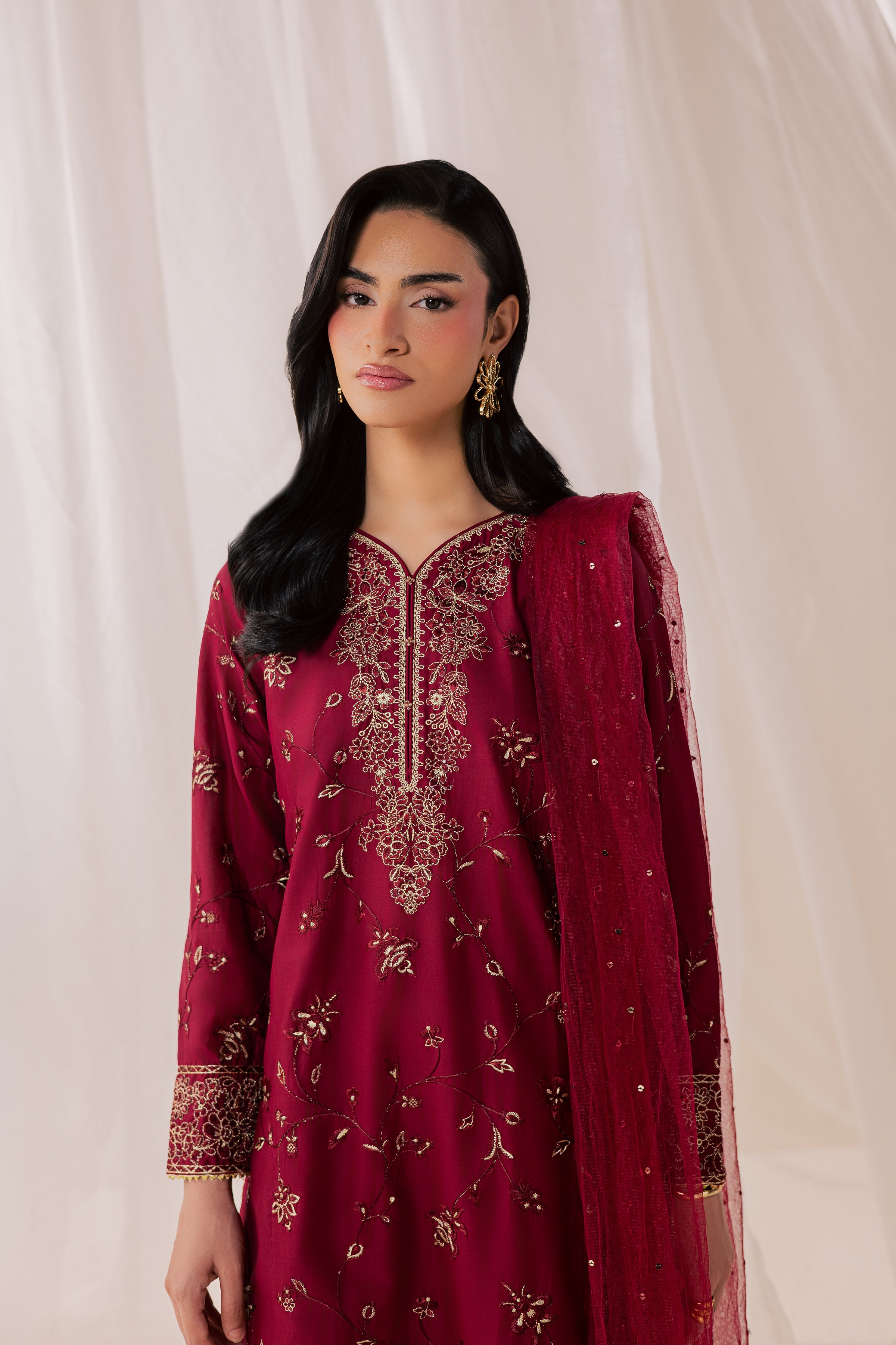 Red Asmara 3Pc - Luxury Embroidered Lawn BATIKSS26  BATIK   XS / Merlot / Pima Lawn