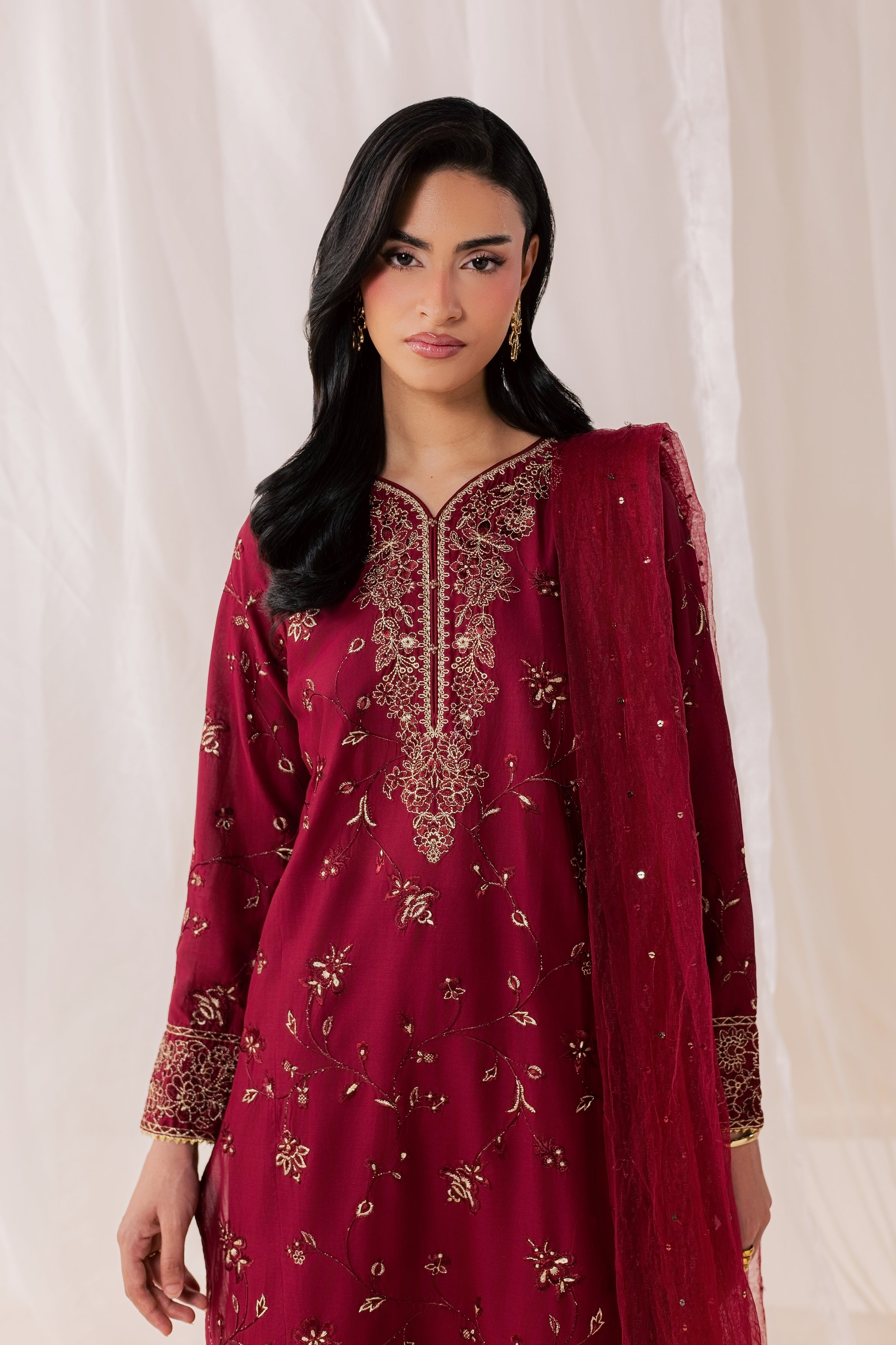 Red Asmara 3Pc - Luxury Embroidered Lawn BATIKSS26  BATIK   XS / Merlot / Pima Lawn
