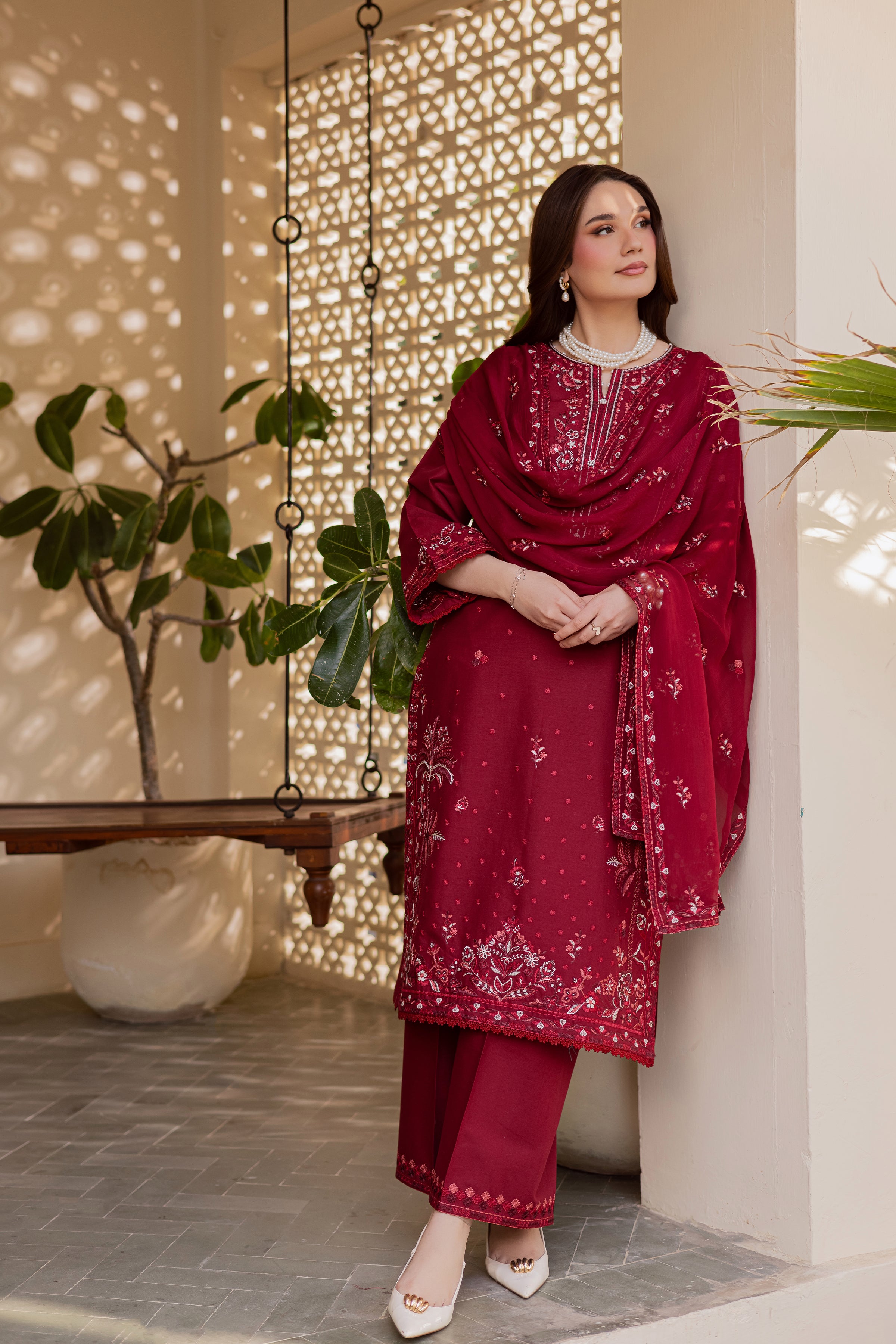  Red Coast 3Pc - Embroidered Khaddar Dress BATIK WINTER PRET 2025  BATIK   XS / Tyrian / Khaddar-S / Tyrian / Khaddar-M / Tyrian / Khaddar-L / Tyrian / Khaddar-XL / Tyrian / Khaddar