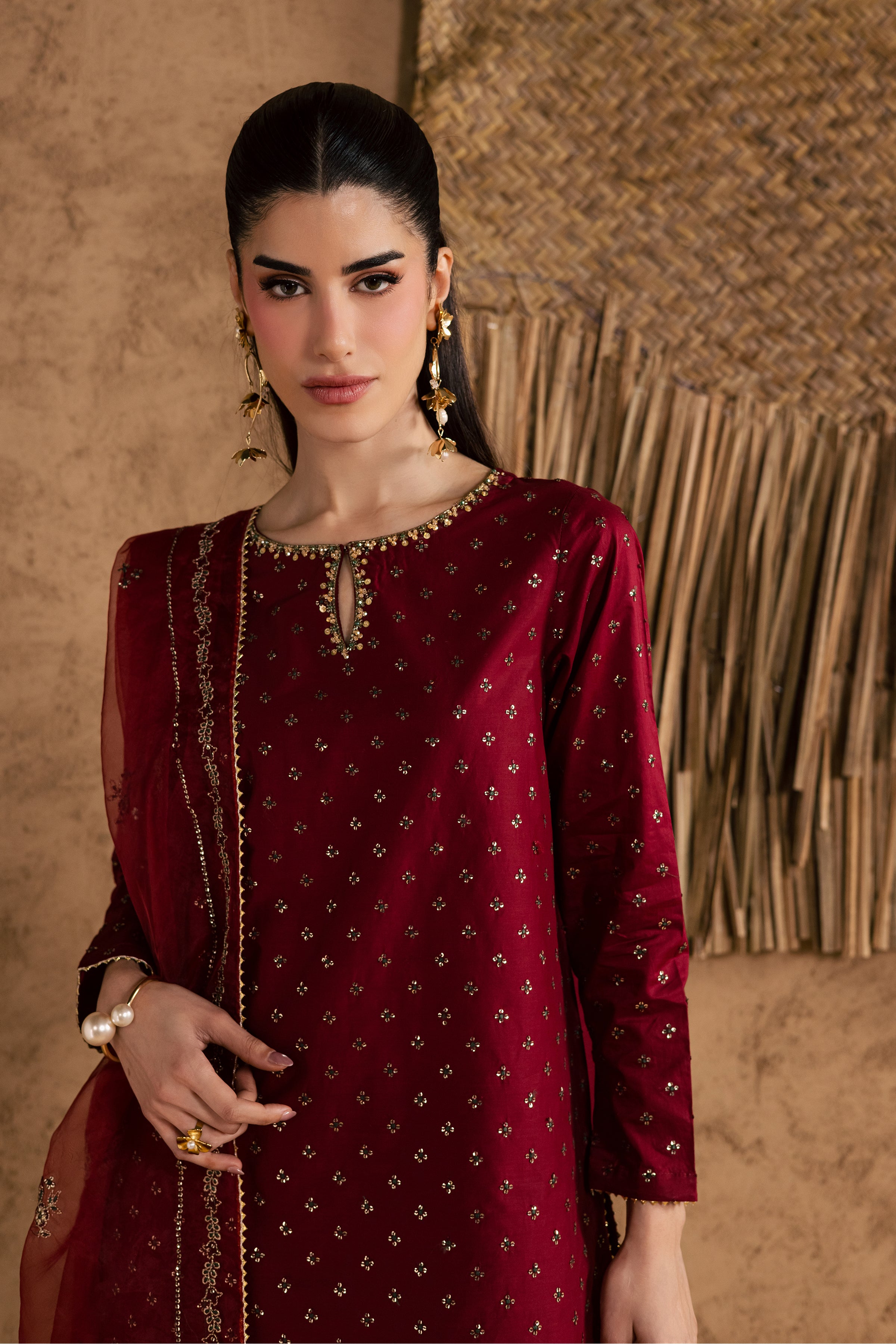  Red Monaco 3Pc - Festive Eid Pret BATIKEID2026  BATIK   XS / Burgundy / Giza-S / Burgundy / Giza-M / Burgundy / Giza-L / Burgundy / Giza-XL / Burgundy / Giza