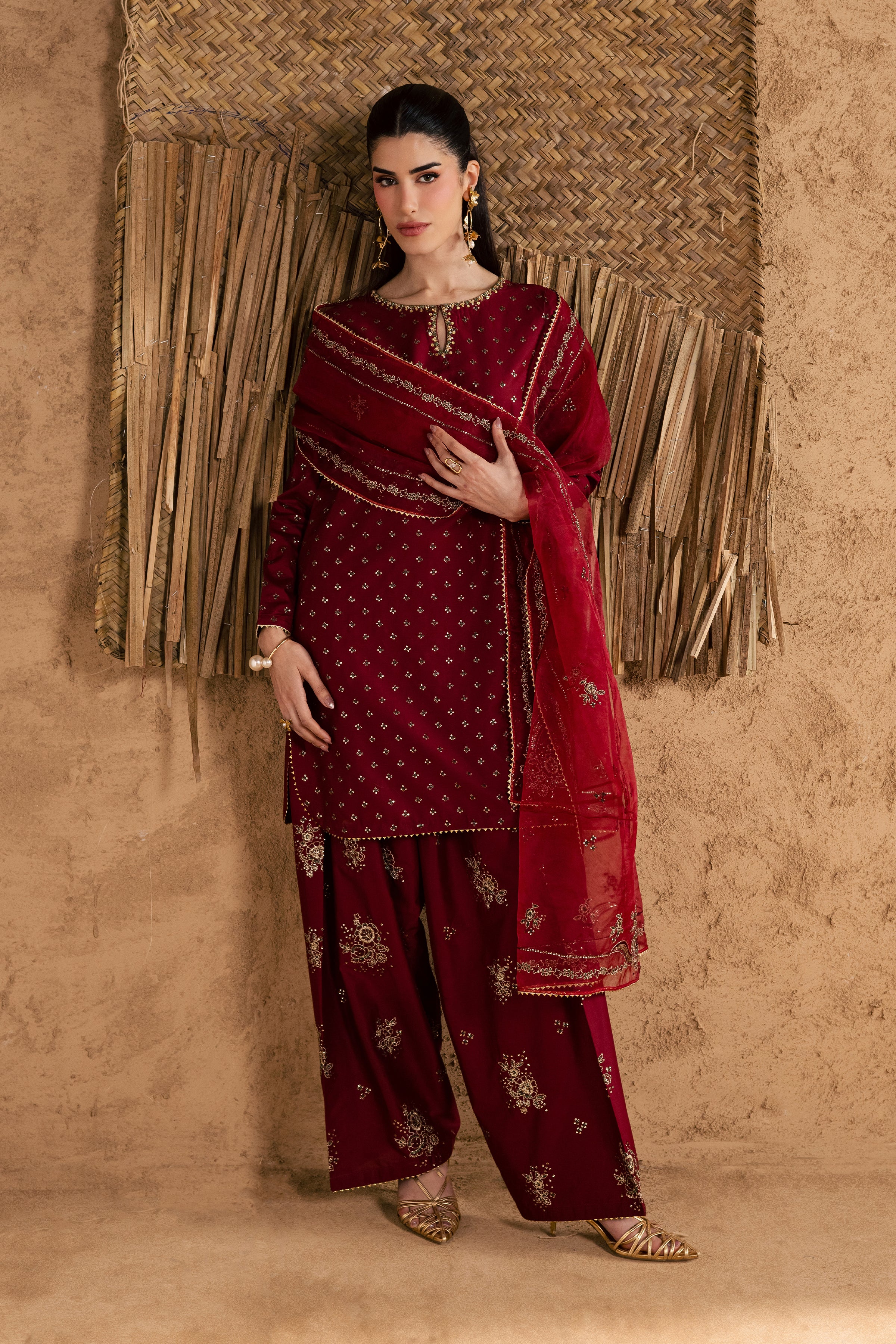  Red Monaco 3Pc - Festive Eid Pret BATIKEID2026  BATIK   XS / Burgundy / Giza-S / Burgundy / Giza-M / Burgundy / Giza-L / Burgundy / Giza-XL / Burgundy / Giza