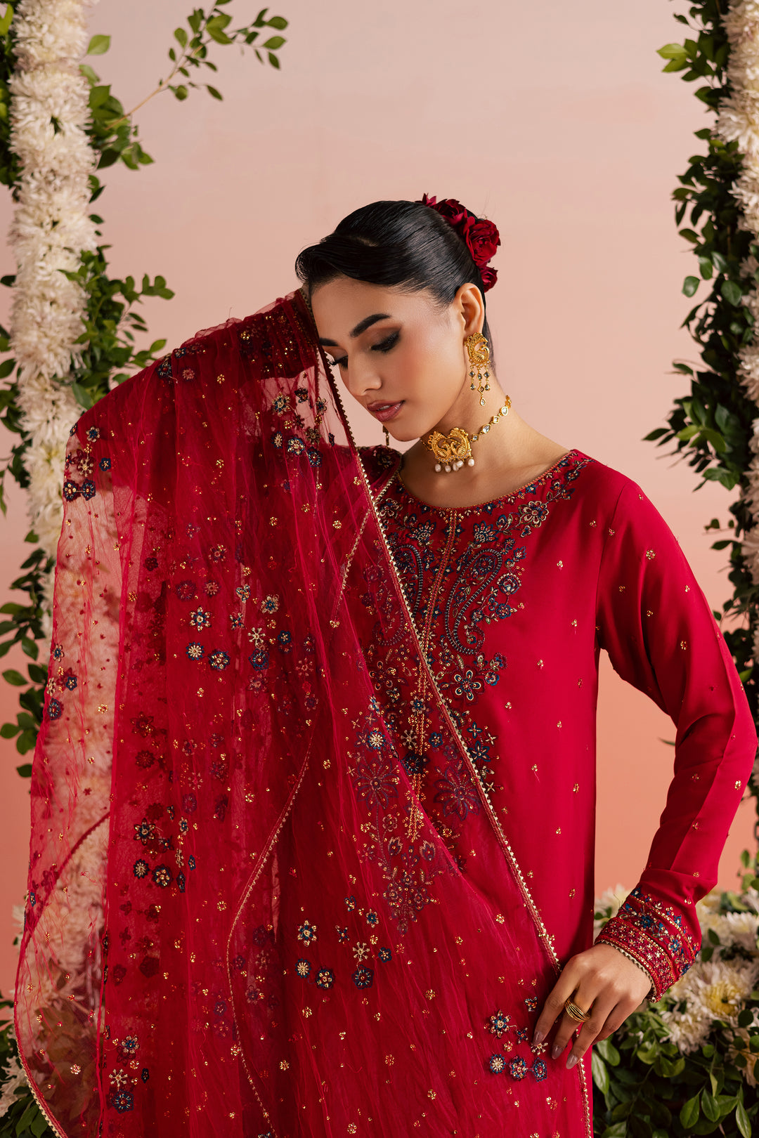  Red Sona 3Pc - Festive Luxe Pret BATIKEID2026  BATIK   S / Red / Georgette-M / Red / Georgette-L / Red / Georgette