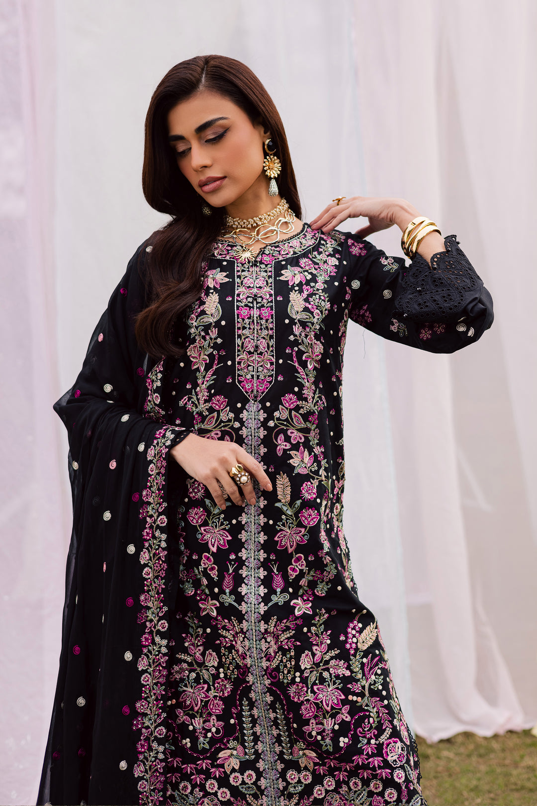  Rene 3Pc - Festive Embroidered Lawn BATIKEID2026  BATIK   XS / Black / Pima Lawn-S / Black / Pima Lawn-M / Black / Pima Lawn-L / Black / Pima Lawn-XL / Black / Pima Lawn