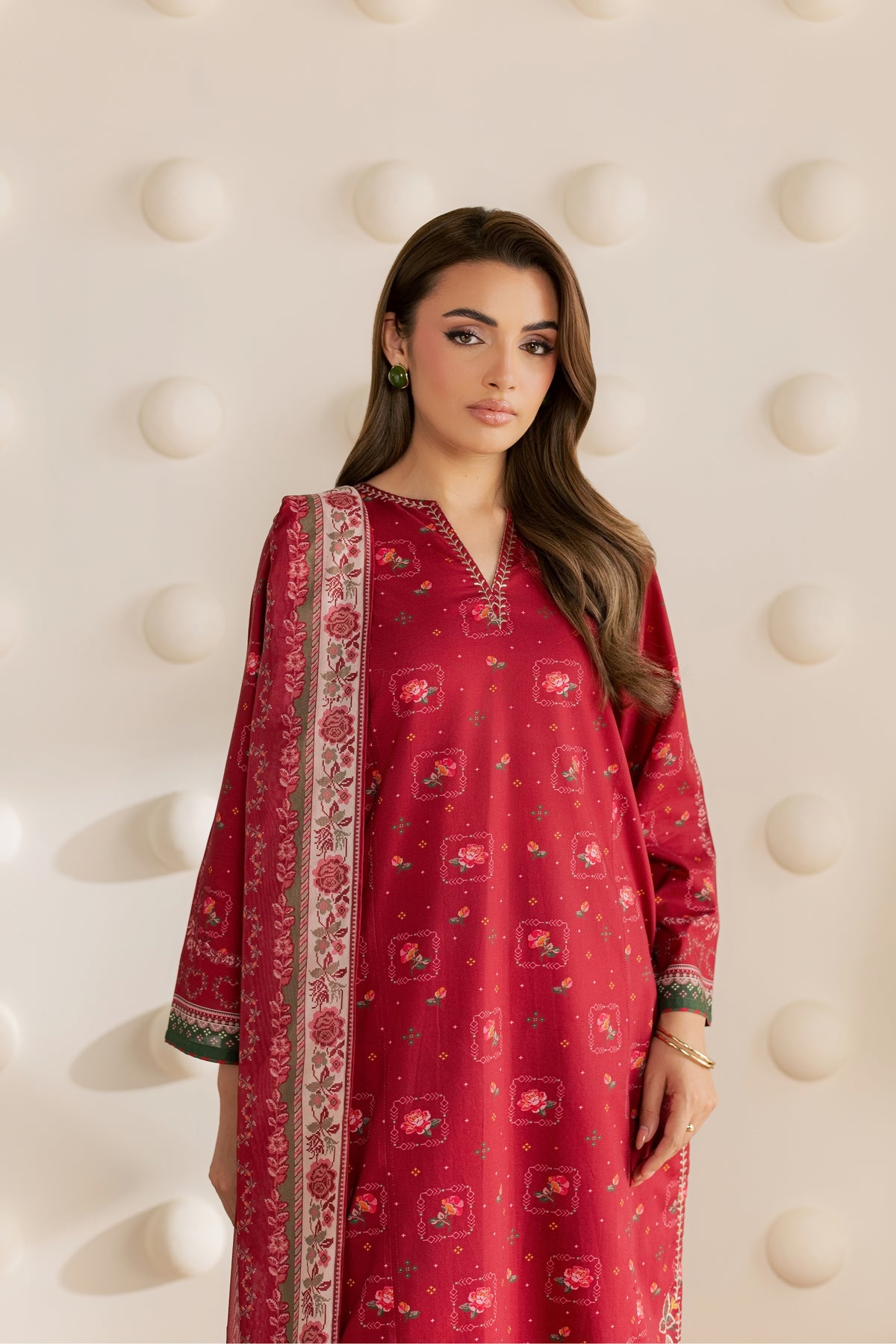 Rinora 3Pc - Embroidered Cambric Pret PRETAW2026  BATIK   XS / Red / Cambric