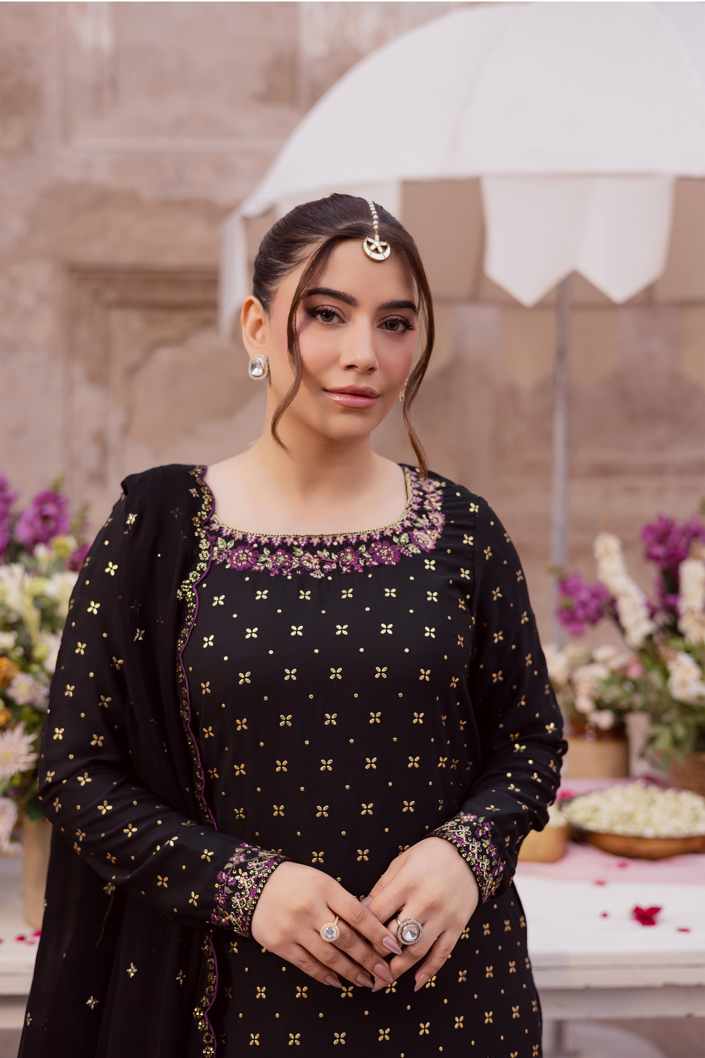  Rivka 3Pc - Festive Luxe Pret BATIKSTUDIO2025  BATIK   S / Black / Foiled Georgette-M / Black / Foiled Georgette-L / Black / Foiled Georgette