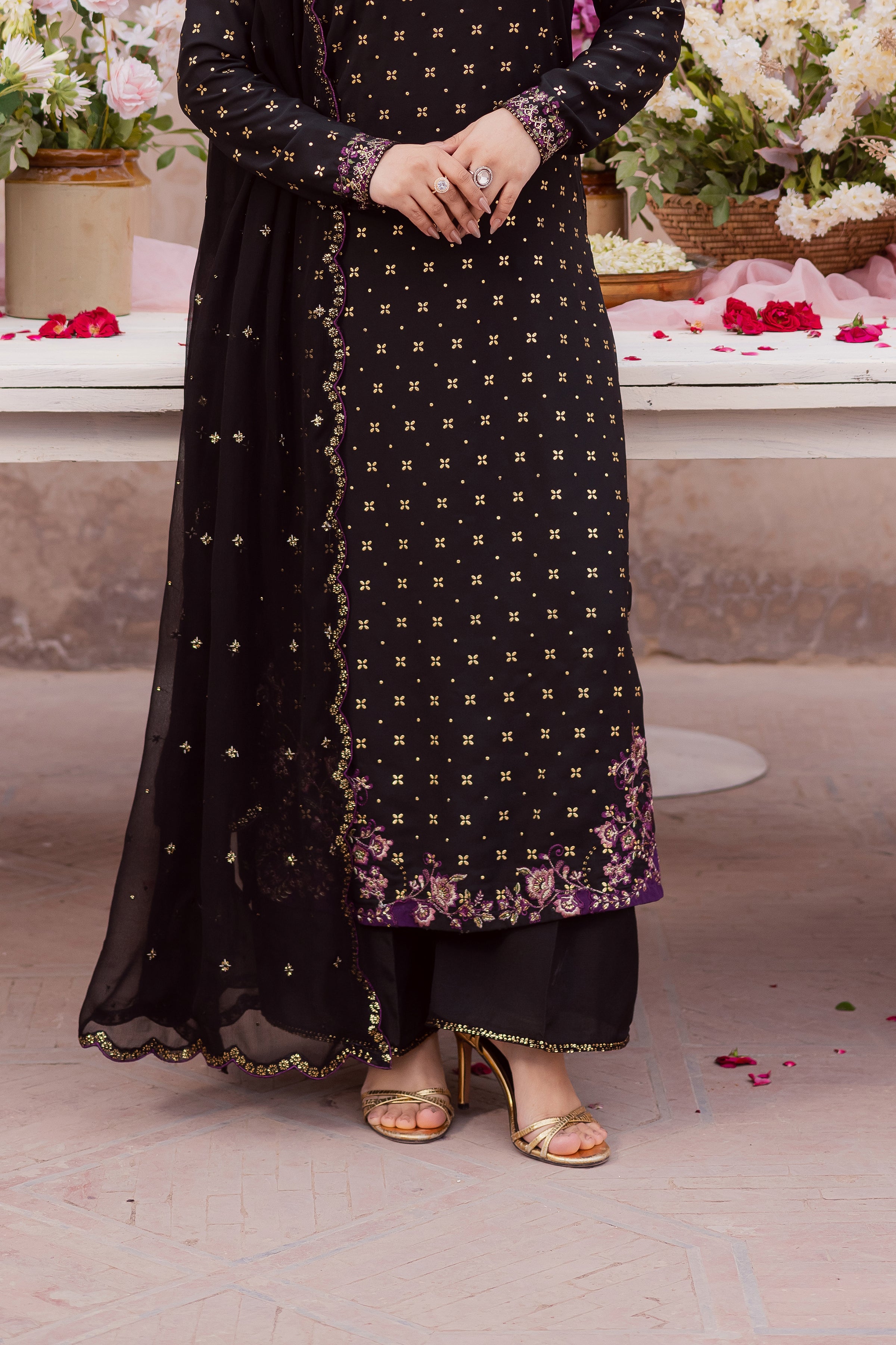  Rivka 3Pc - Festive Luxe Pret BATIKSTUDIO2025  BATIK   S / Black / Foiled Georgette-M / Black / Foiled Georgette-L / Black / Foiled Georgette