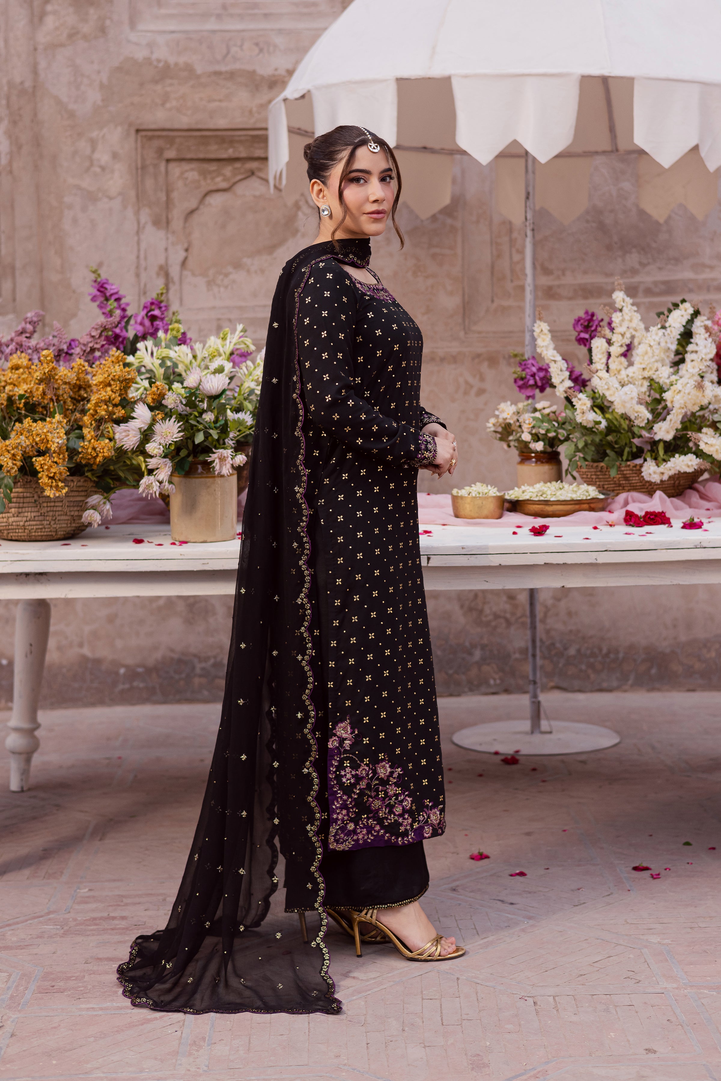  Rivka 3Pc - Festive Luxe Pret BATIKSTUDIO2025  BATIK   S / Black / Foiled Georgette-M / Black / Foiled Georgette-L / Black / Foiled Georgette