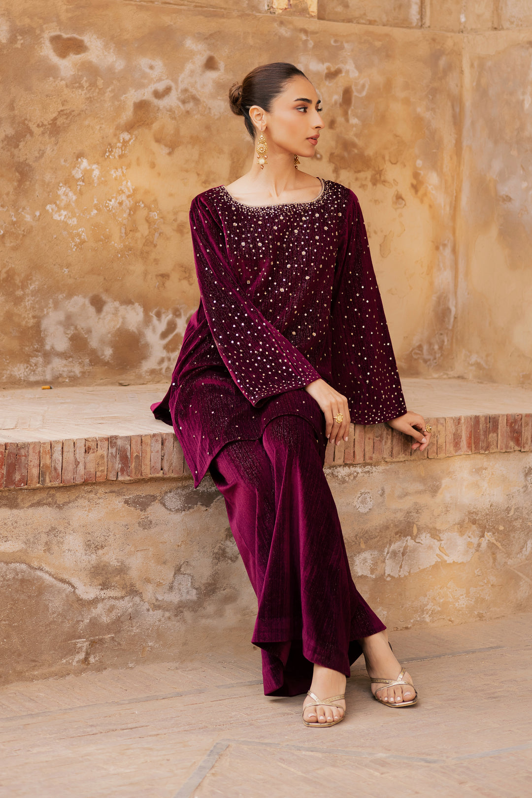  Rosa 2Pc - Velvet Formal Dress BATIKstudio  BATIK   S / Maroon / Velvet-M / Maroon / Velvet-L / Maroon / Velvet