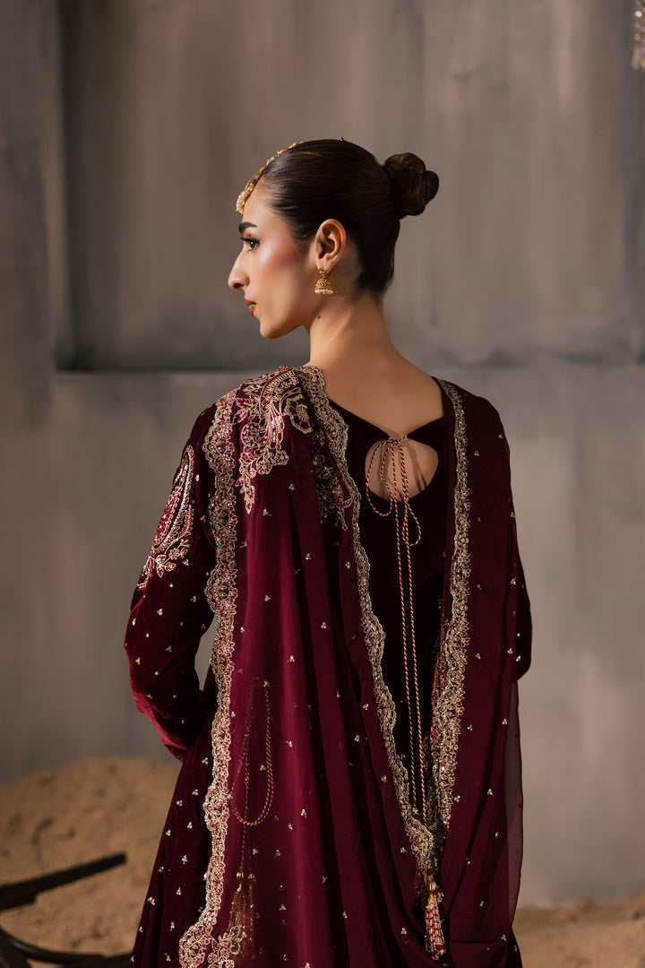  Rubellite 3Pc - Velvet Luxe Pret BATIKLuxePRET2025  BATIK   XS / Maroon / Velvet-S / Maroon / Velvet-M / Maroon / Velvet-L / Maroon / Velvet-XL / Maroon / Velvet