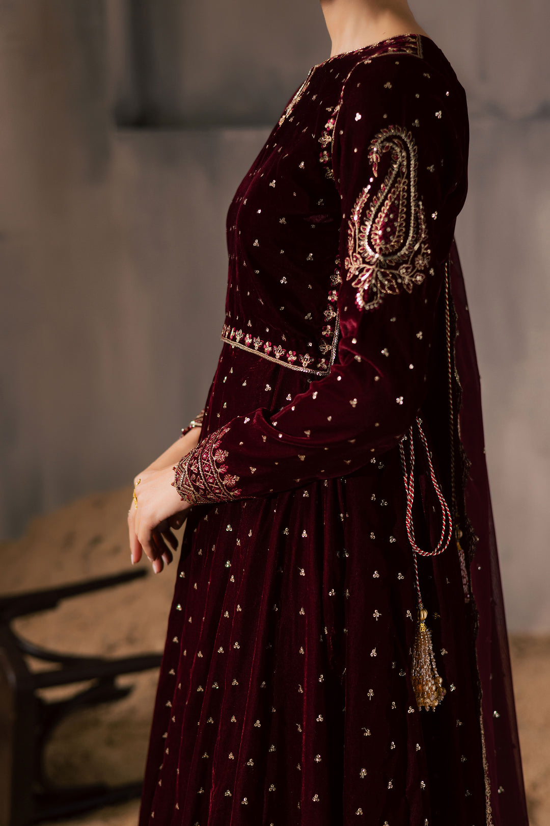  Rubellite 3Pc - Velvet Luxe Pret BATIKLuxePRET2025  BATIK   XS / Maroon / Velvet-S / Maroon / Velvet-M / Maroon / Velvet-L / Maroon / Velvet-XL / Maroon / Velvet