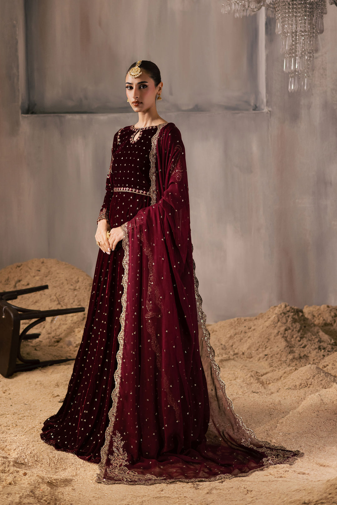  Rubellite 3Pc - Velvet Luxe Pret BATIKLuxePRET2025  BATIK   XS / Maroon / Velvet-S / Maroon / Velvet-M / Maroon / Velvet-L / Maroon / Velvet-XL / Maroon / Velvet