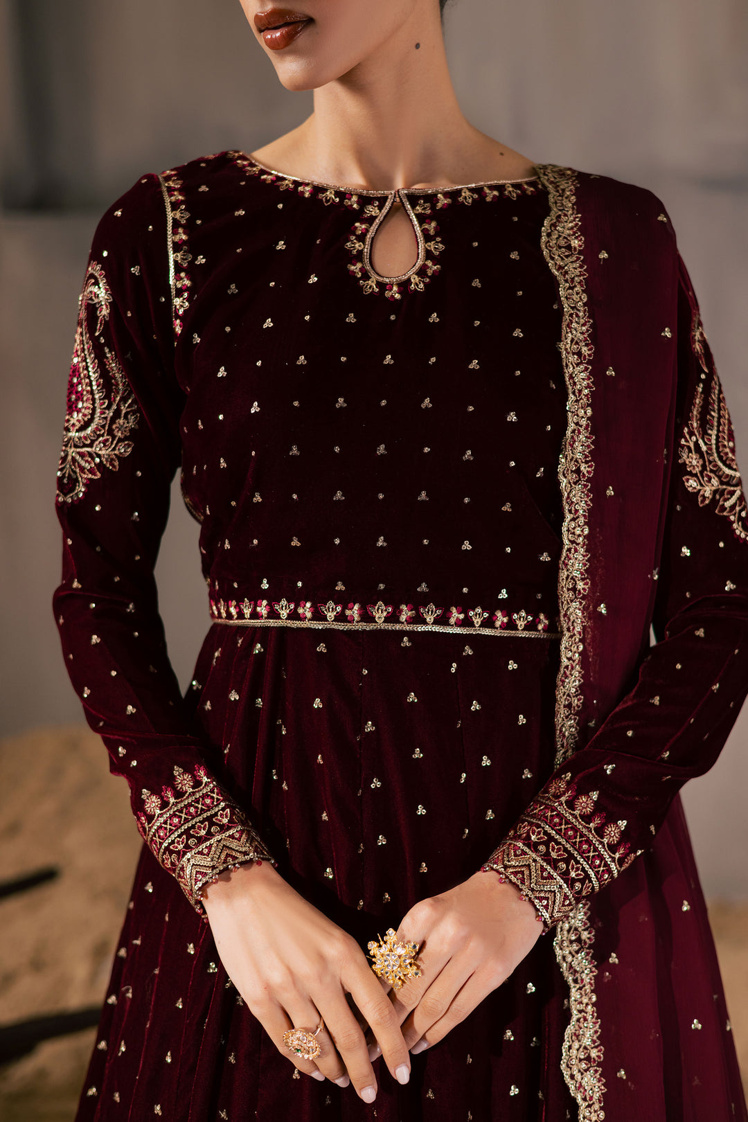  Rubellite 3Pc - Velvet Luxe Pret BATIKLuxePRET2025  BATIK   XS / Maroon / Velvet-S / Maroon / Velvet-M / Maroon / Velvet-L / Maroon / Velvet-XL / Maroon / Velvet