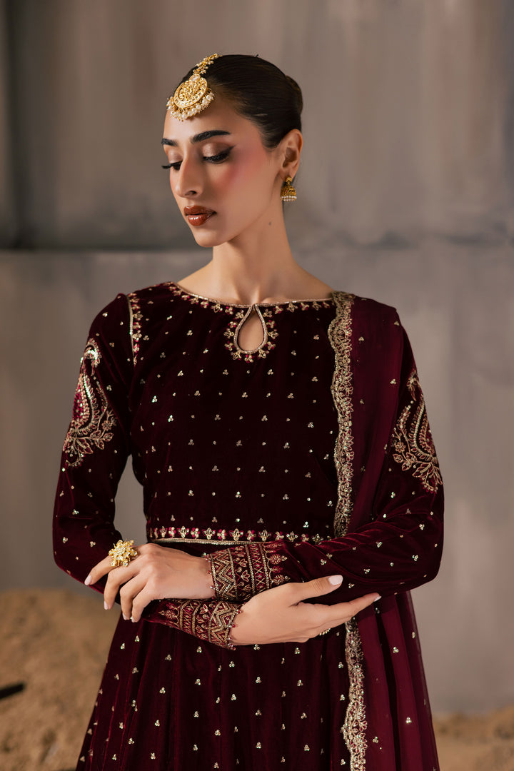  Rubellite 3Pc - Velvet Luxe Pret BATIKLuxePRET2025  BATIK   XS / Maroon / Velvet-S / Maroon / Velvet-M / Maroon / Velvet-L / Maroon / Velvet-XL / Maroon / Velvet