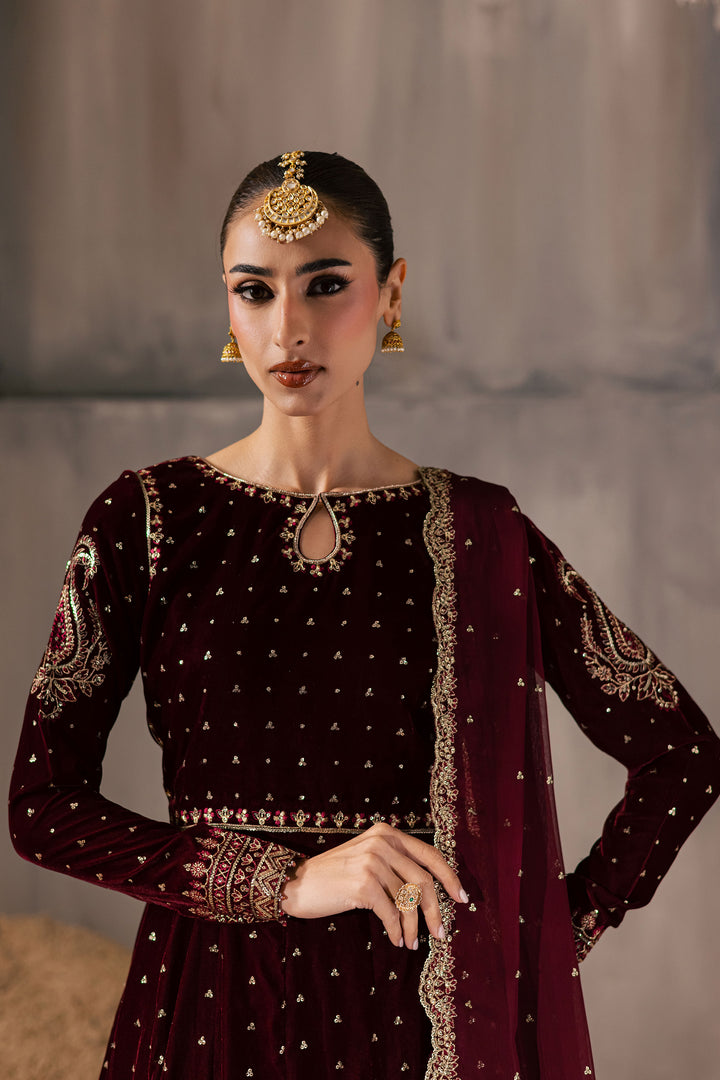  Rubellite 3Pc - Velvet Luxe Pret BATIKLuxePRET2025  BATIK   XS / Maroon / Velvet-S / Maroon / Velvet-M / Maroon / Velvet-L / Maroon / Velvet-XL / Maroon / Velvet