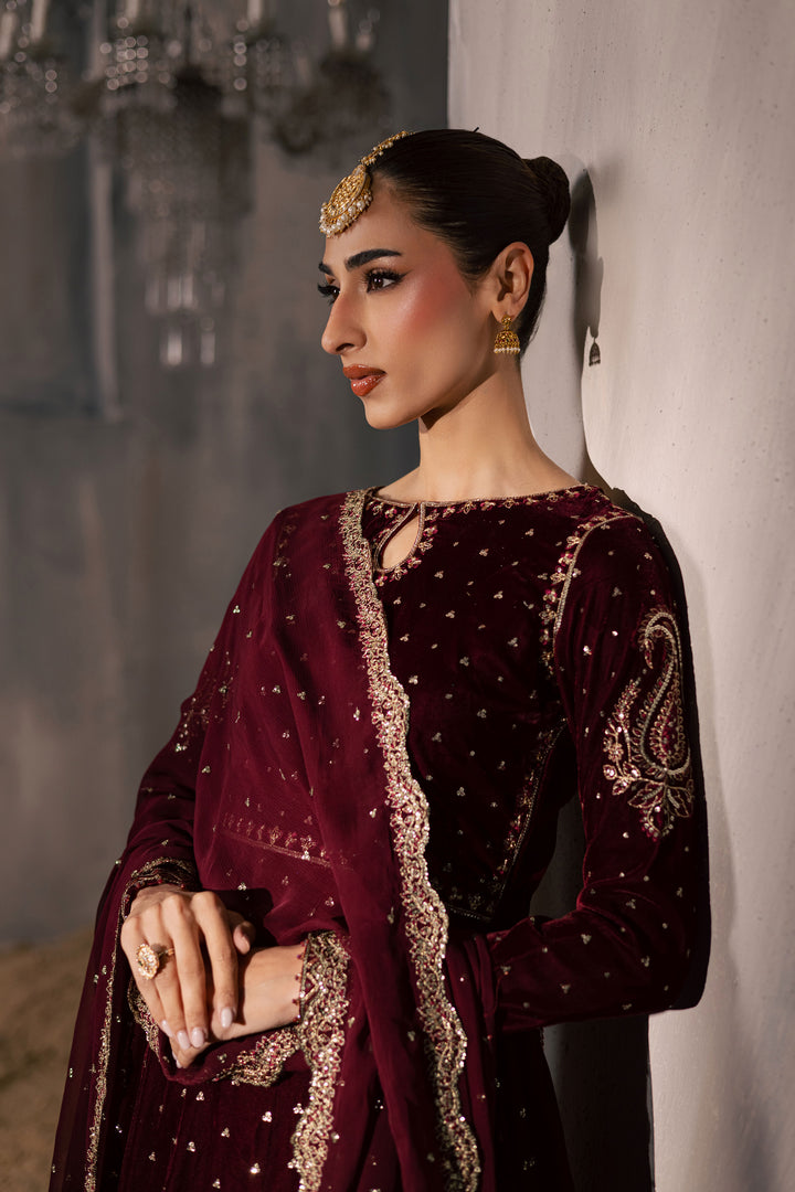  Rubellite 3Pc - Velvet Luxe Pret BATIKLuxePRET2025  BATIK   XS / Maroon / Velvet-S / Maroon / Velvet-M / Maroon / Velvet-L / Maroon / Velvet-XL / Maroon / Velvet