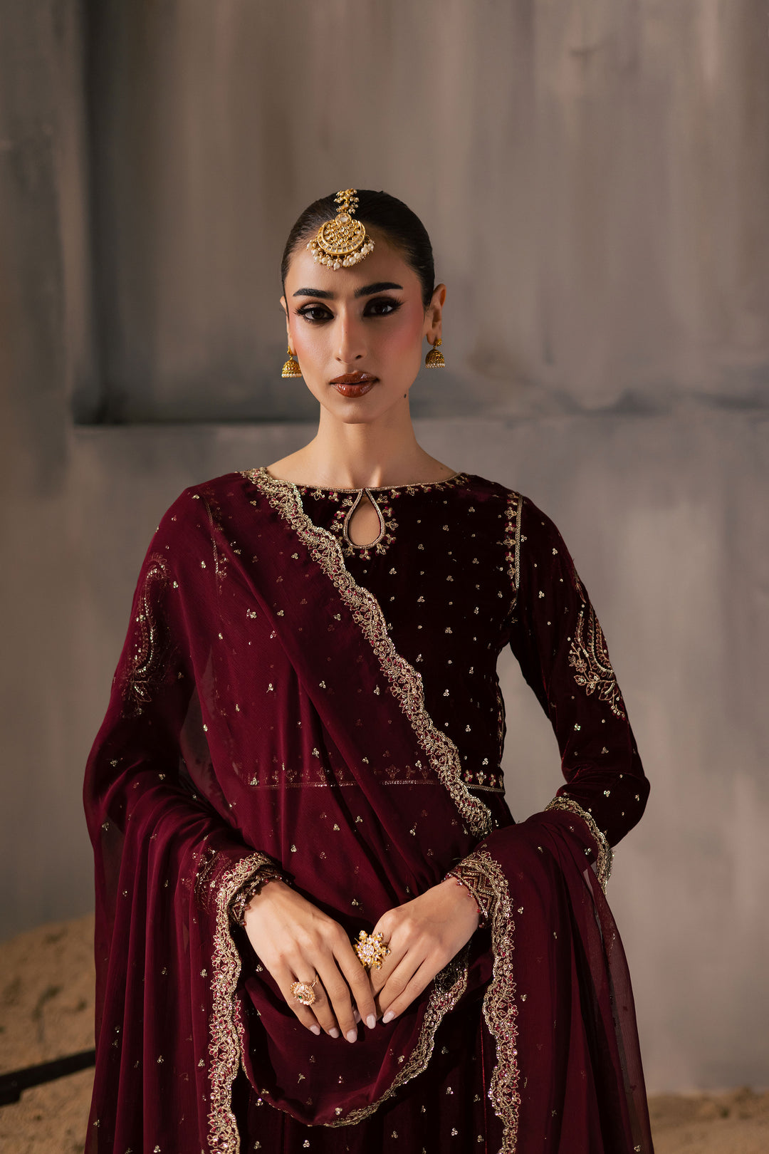  Rubellite 3Pc - Velvet Luxe Pret BATIKLuxePRET2025  BATIK   XS / Maroon / Velvet-S / Maroon / Velvet-M / Maroon / Velvet-L / Maroon / Velvet-XL / Maroon / Velvet