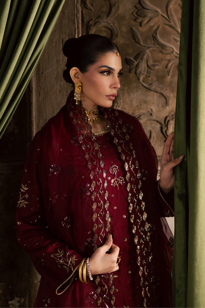  Ruby Amber 3Pc - Festive Luxe Pret BATIKSTUDIO2025  BATIK   S / Maroon / Raw Silk-M / Maroon / Raw Silk-L / Maroon / Raw Silk