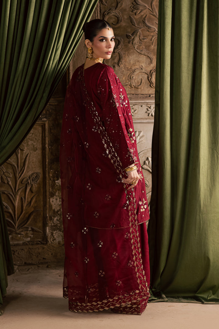  Ruby Amber 3Pc - Festive Luxe Pret BATIKSTUDIO2025  BATIK   S / Maroon / Raw Silk-M / Maroon / Raw Silk-L / Maroon / Raw Silk