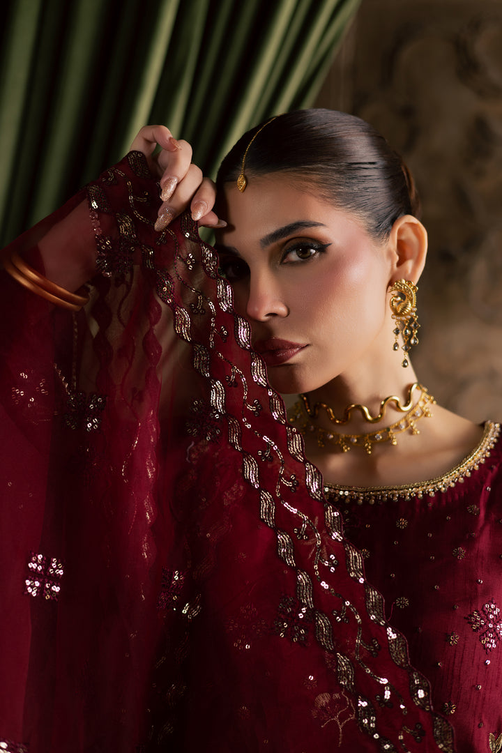  Ruby Amber 3Pc - Festive Luxe Pret BATIKSTUDIO2025  BATIK   S / Maroon / Raw Silk-M / Maroon / Raw Silk-L / Maroon / Raw Silk