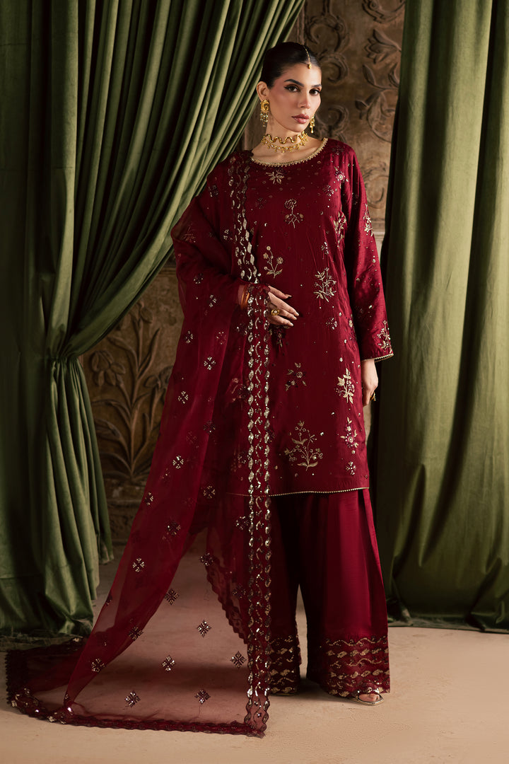  Ruby Amber 3Pc - Festive Luxe Pret BATIKSTUDIO2025  BATIK   S / Maroon / Raw Silk-M / Maroon / Raw Silk-L / Maroon / Raw Silk
