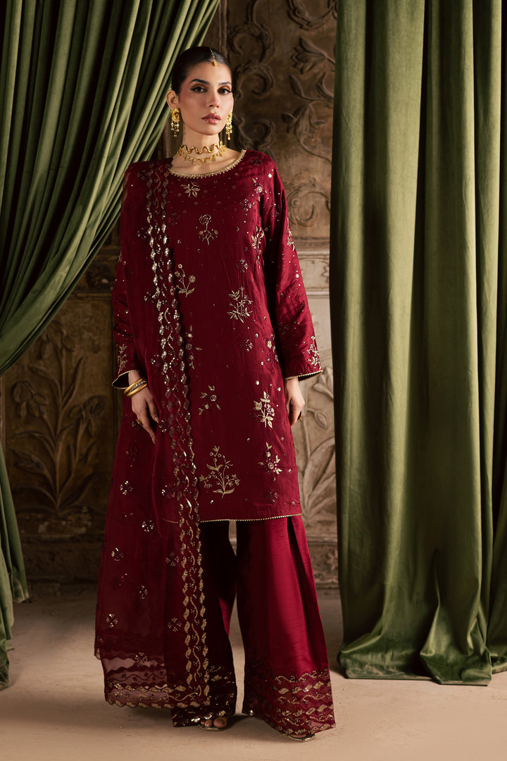  Ruby Amber 3Pc - Festive Luxe Pret BATIKSTUDIO2025  BATIK   S / Maroon / Raw Silk-M / Maroon / Raw Silk-L / Maroon / Raw Silk