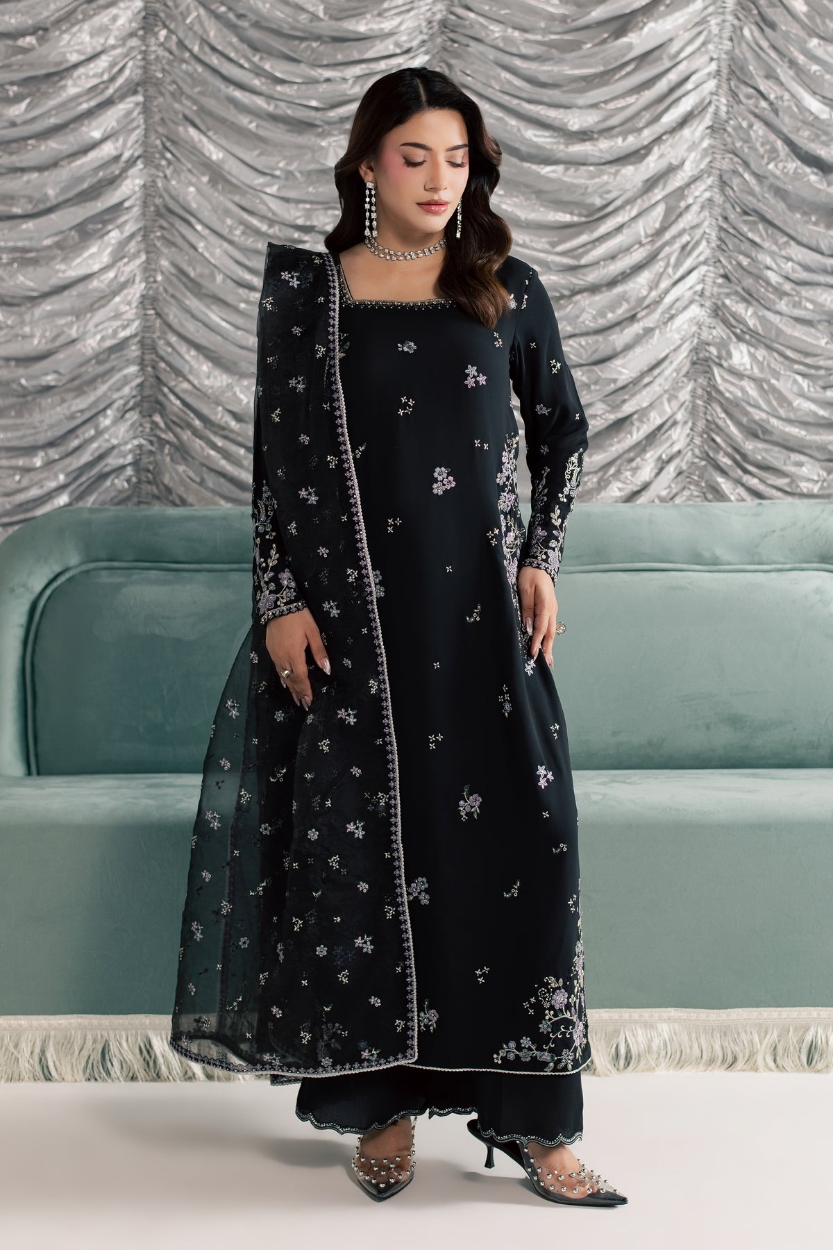 Ruhya 3Pc - Festive Luxe Pret STUDIOLUXEAUG26  BATIK   S / Black / Georgette