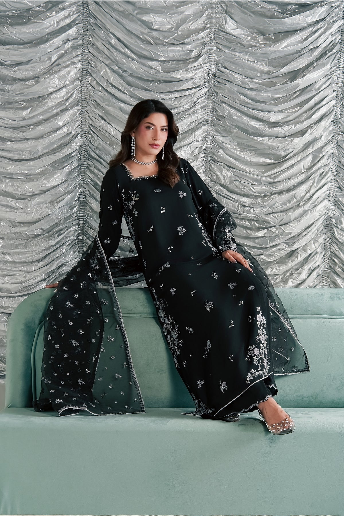 Ruhya 3Pc - Festive Luxe Pret STUDIOLUXEAUG26  BATIK   S / Black / Georgette