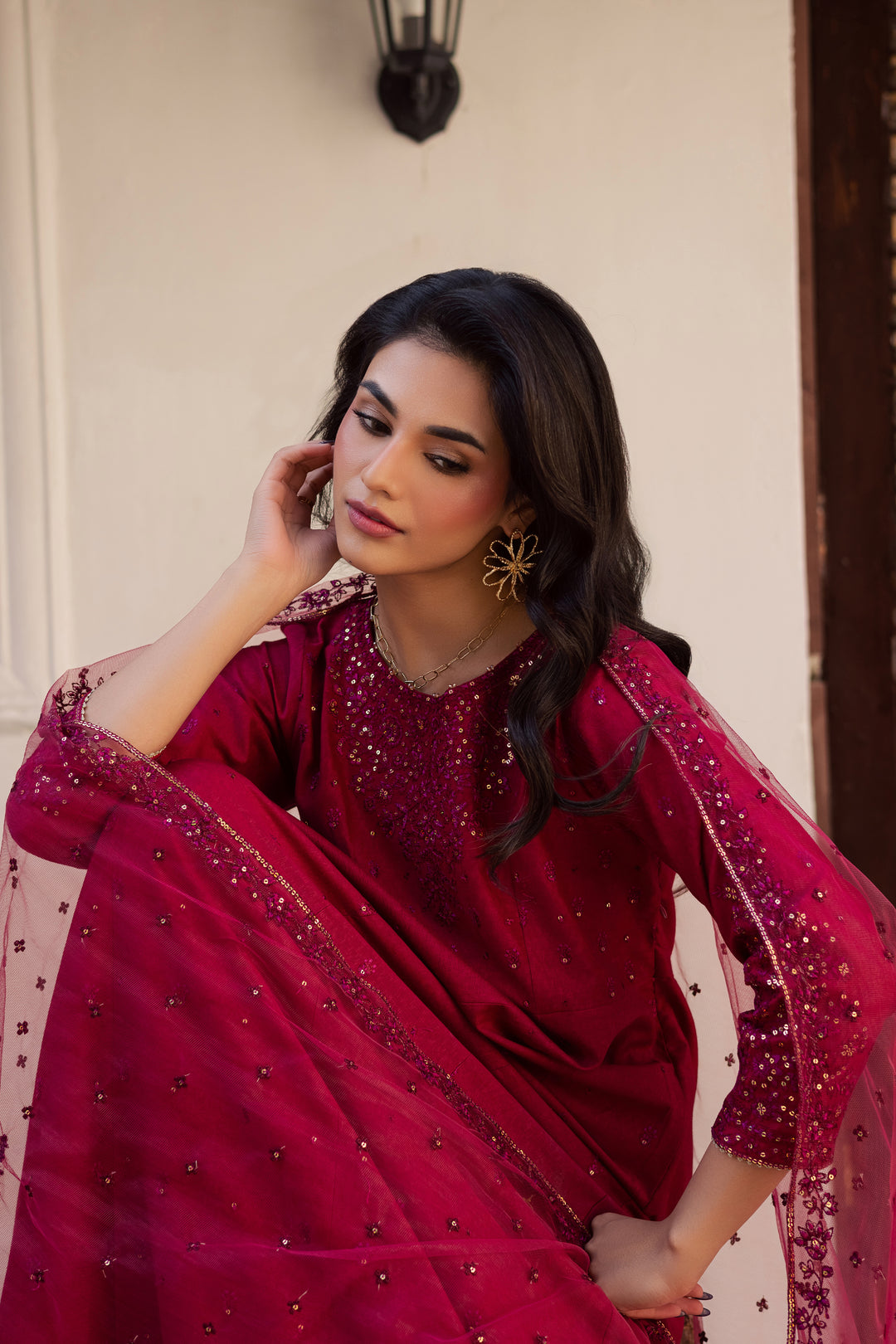  Rushan 3Pc - Embroidered Karandi Dress BATIK WINTER PRET 2025  BATIK   XS / Fuschia Pink / Karandi-S / Fuschia Pink / Karandi-M / Fuschia Pink / Karandi-L / Fuschia Pink / Karandi-XL / Fuschia Pink / Karandi