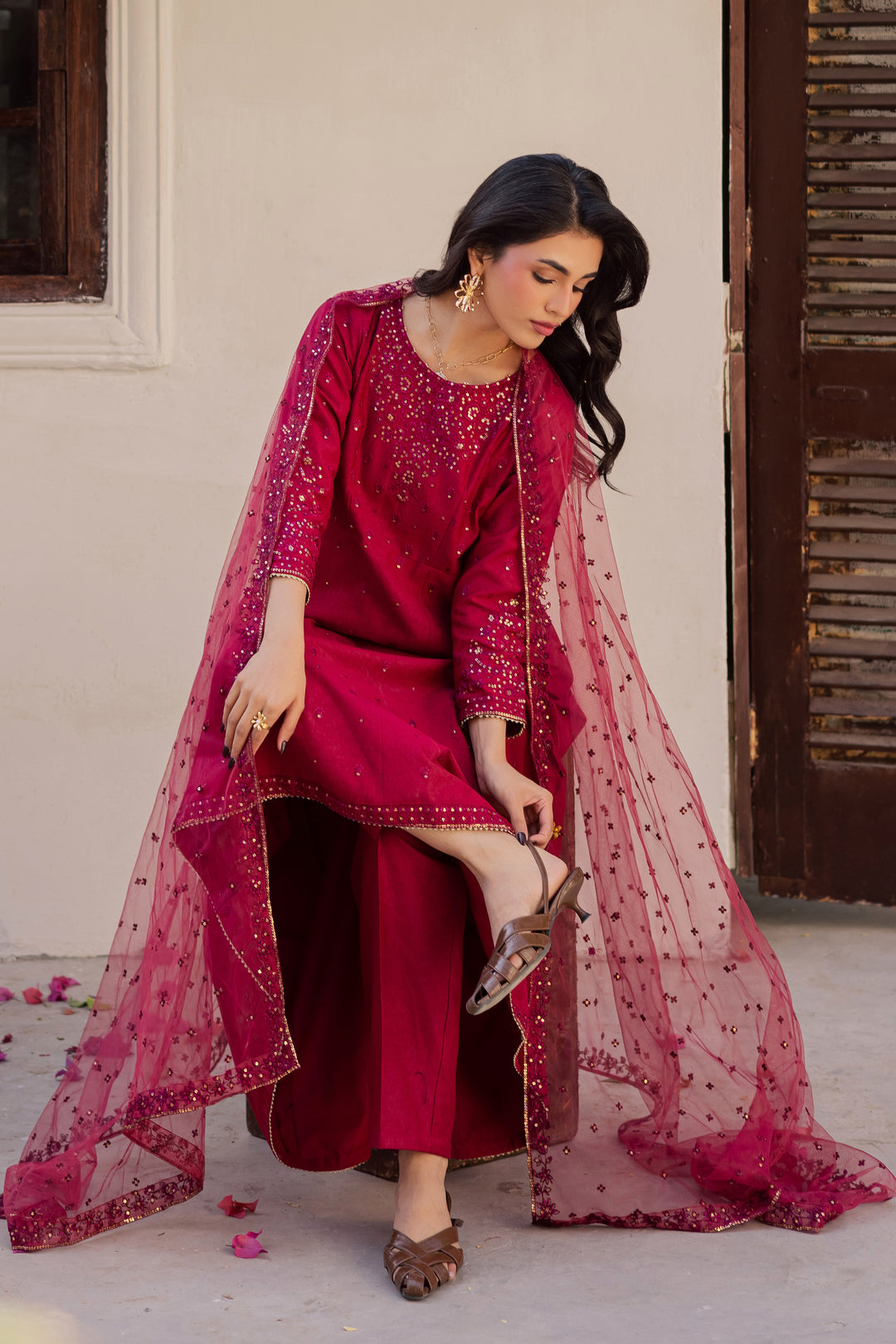  Rushan 3Pc - Embroidered Karandi Dress BATIK WINTER PRET 2025  BATIK   XS / Fuschia Pink / Karandi-S / Fuschia Pink / Karandi-M / Fuschia Pink / Karandi-L / Fuschia Pink / Karandi-XL / Fuschia Pink / Karandi