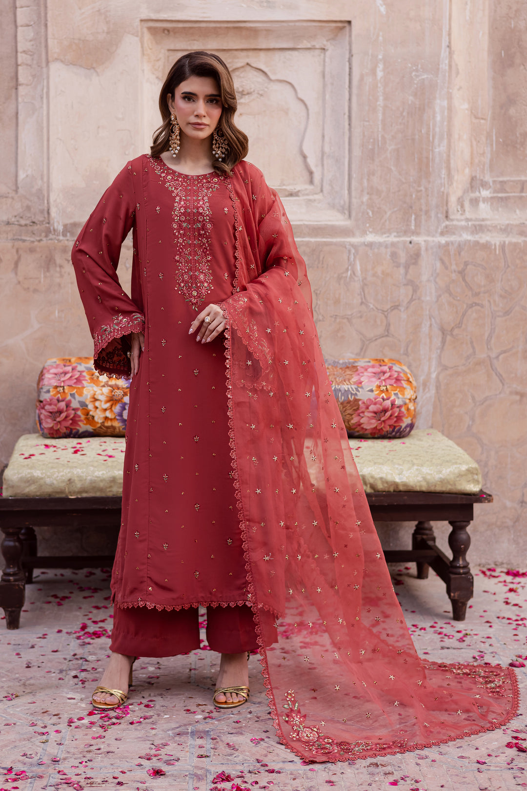  Rusty Iris 3pc - Festive Luxe Pret BATIKSTUDIO2025  BATIK   S / Rust / Georgette-M / Rust / Georgette-L / Rust / Georgette