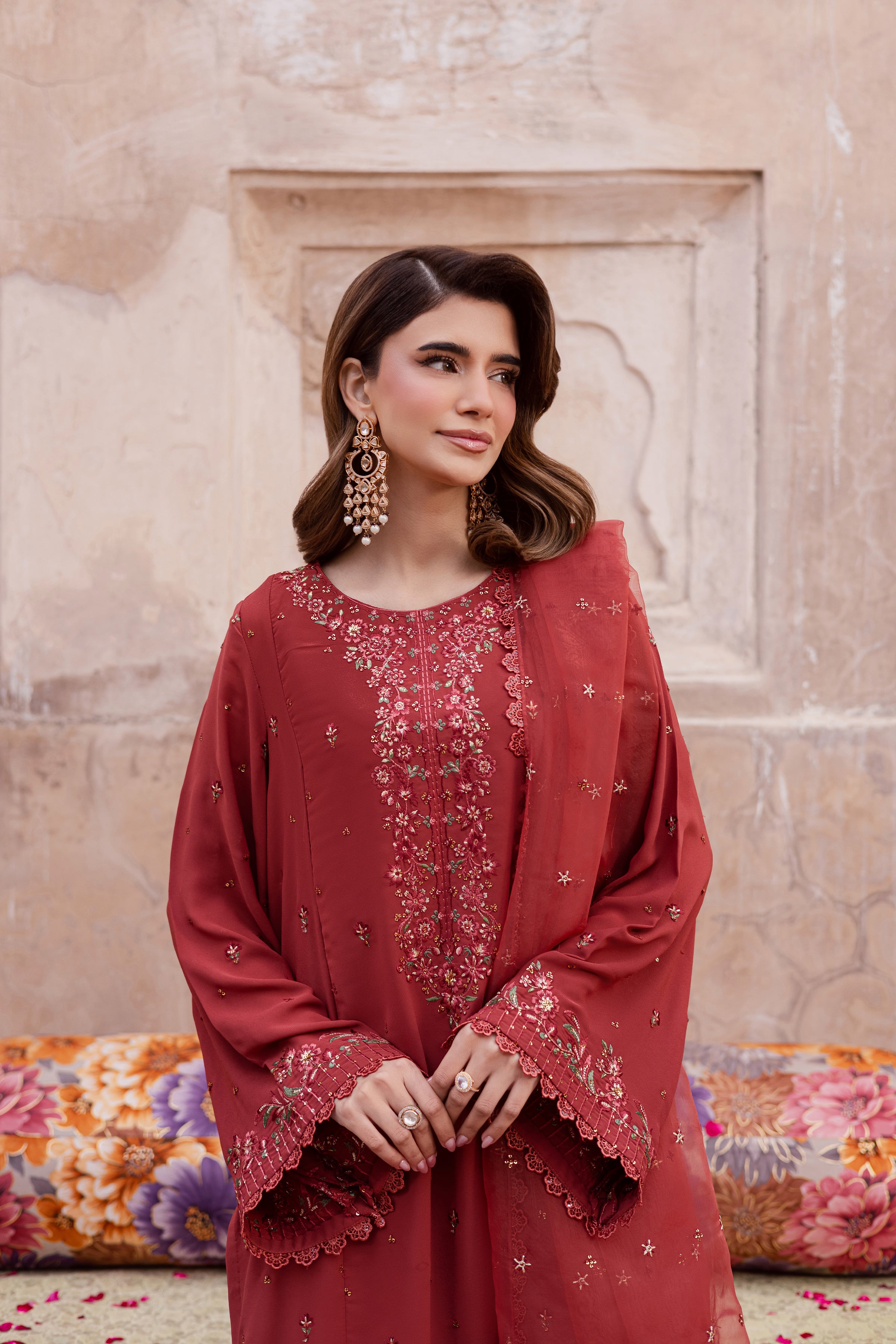 Rusty Iris 3pc - Festive Luxe Pret BATIKSTUDIO2025  BATIK   S / Rust / Georgette-M / Rust / Georgette-L / Rust / Georgette