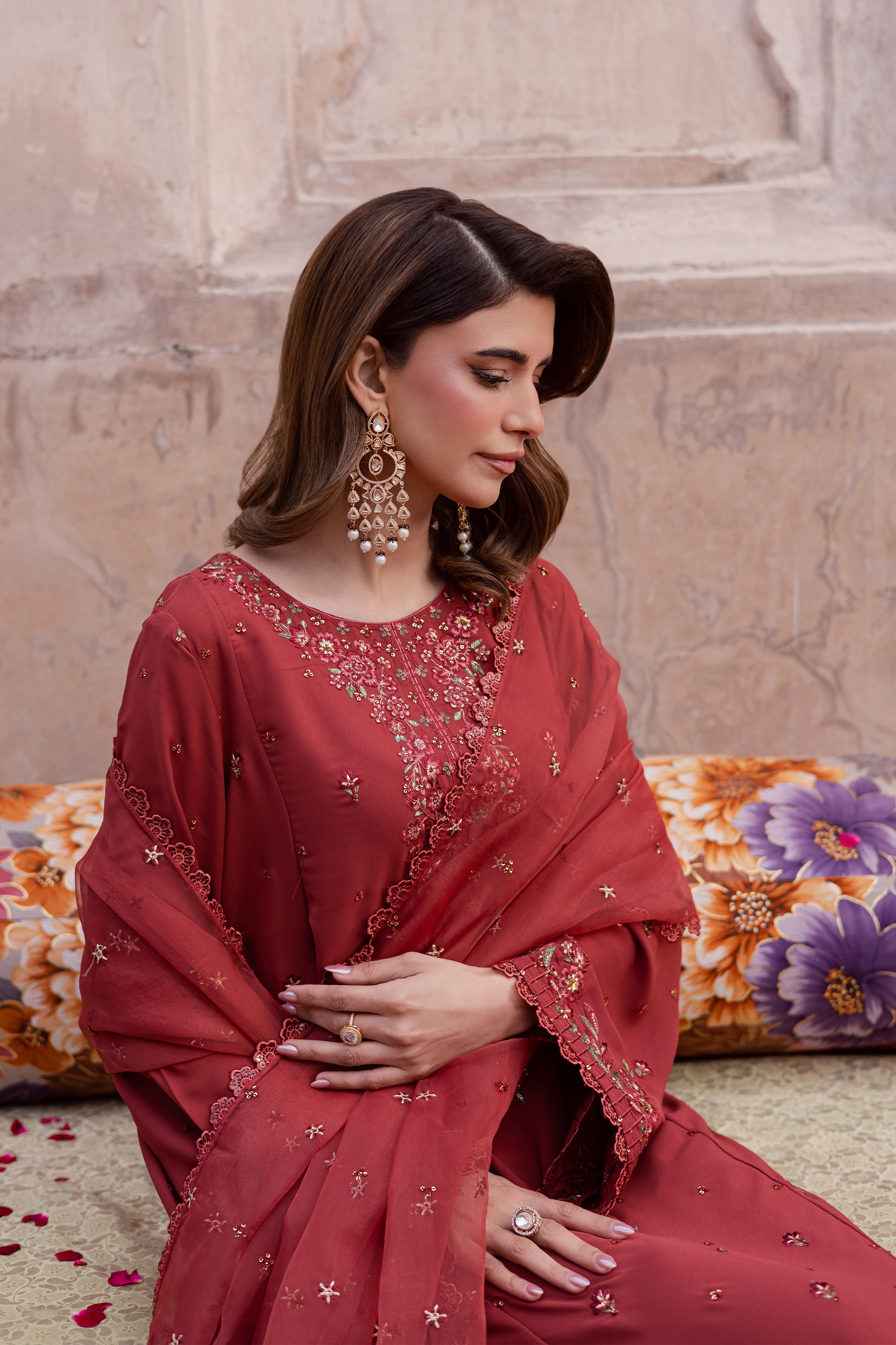  Rusty Iris 3pc - Festive Luxe Pret BATIKSTUDIO2025  BATIK   S / Rust / Georgette-M / Rust / Georgette-L / Rust / Georgette
