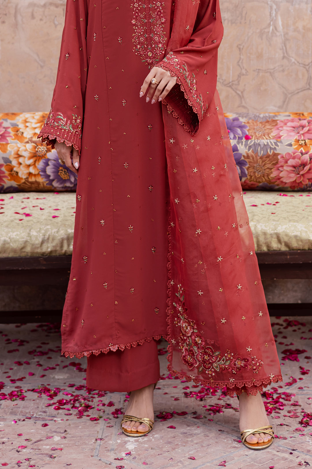  Rusty Iris 3pc - Festive Luxe Pret BATIKSTUDIO2025  BATIK   S / Rust / Georgette-M / Rust / Georgette-L / Rust / Georgette