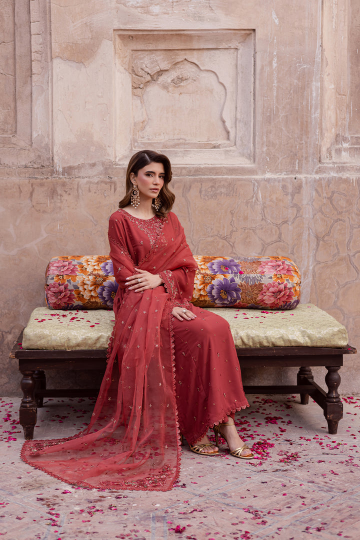  Rusty Iris 3pc - Festive Luxe Pret BATIKSTUDIO2025  BATIK   S / Rust / Georgette-M / Rust / Georgette-L / Rust / Georgette