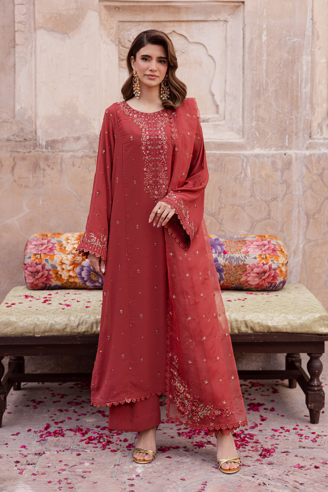  Rusty Iris 3pc - Festive Luxe Pret BATIKSTUDIO2025  BATIK   S / Rust / Georgette-M / Rust / Georgette-L / Rust / Georgette