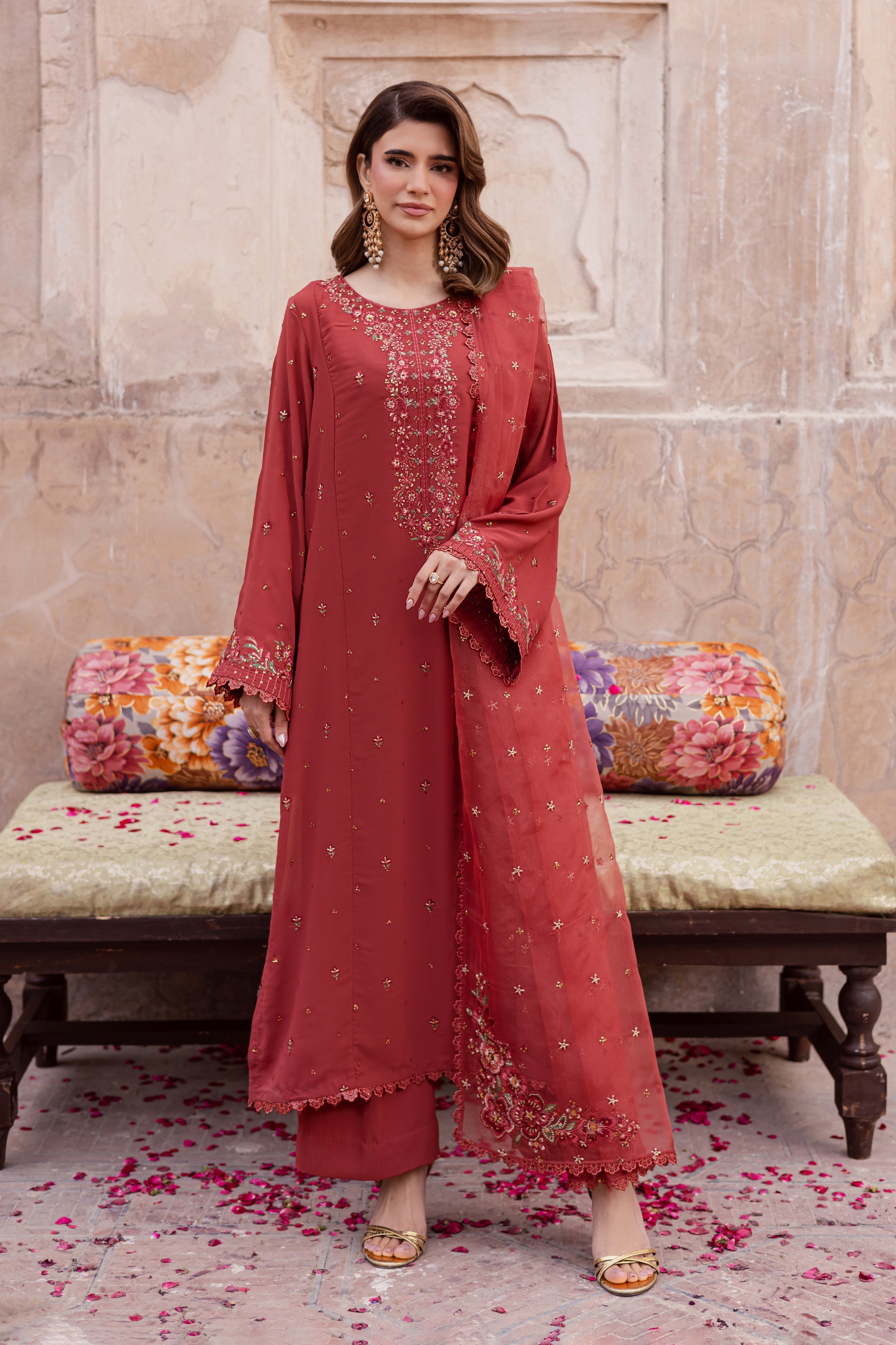  Rusty Iris 3pc - Festive Luxe Pret BATIKSTUDIO2025  BATIK   S / Rust / Georgette-M / Rust / Georgette-L / Rust / Georgette