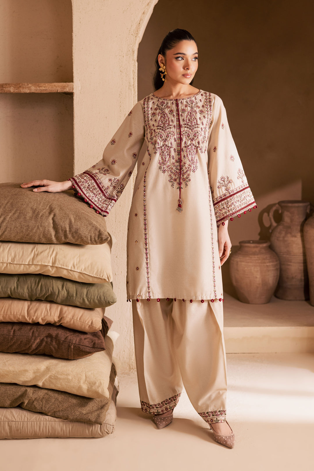  Safa 2Pc - Embroidered Khaddar Dress BATIK WINTER PRET 2025  BATIK   XS / Offwhite / Khaddar-S / Offwhite / Khaddar-M / Offwhite / Khaddar-L / Offwhite / Khaddar-XL / Offwhite / Khaddar