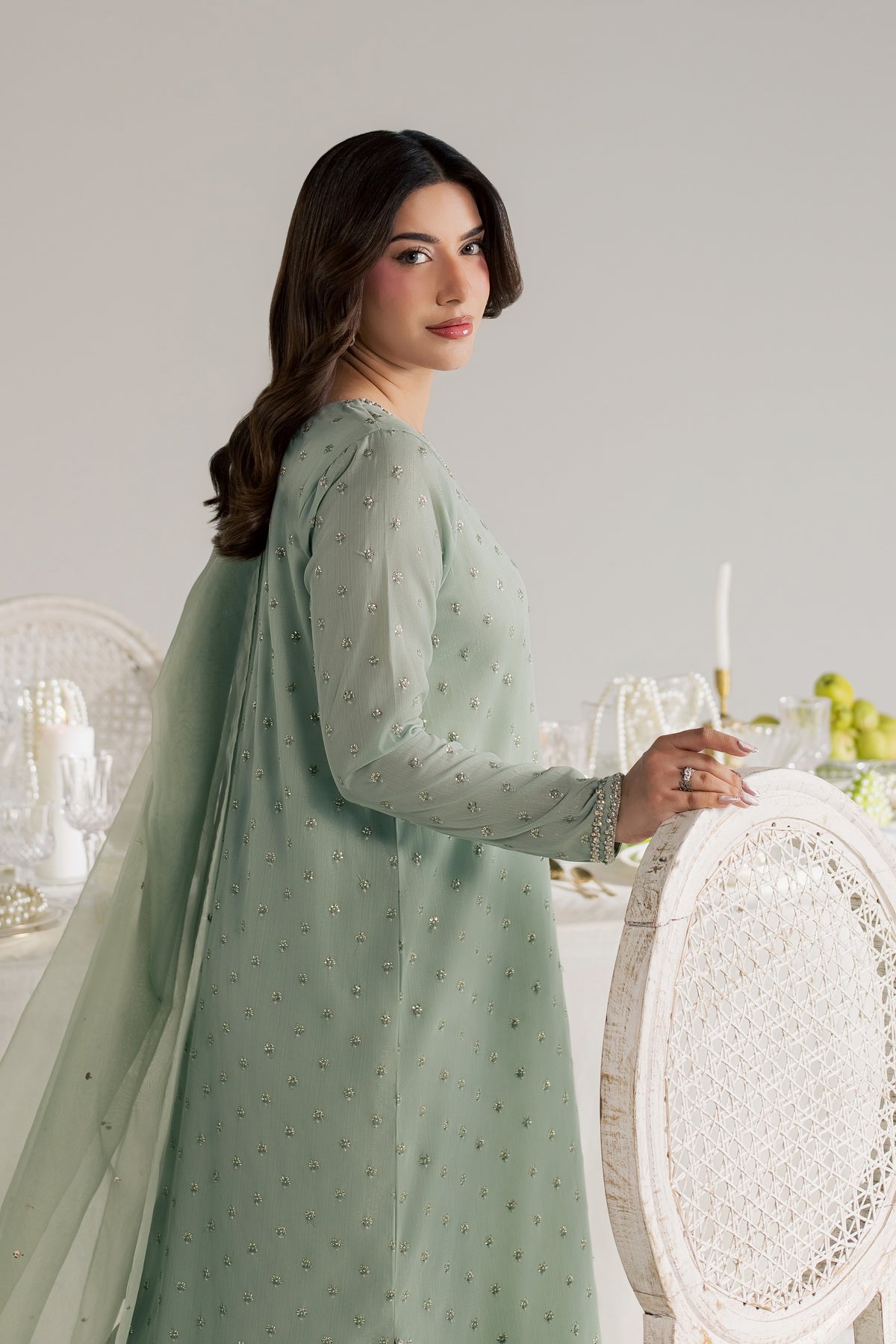 Sage Zaraa 3Pc - Festive Luxe Pret STUDIOLUXEAUG26  BATIK   S / Pistachio / Zari Crinkle