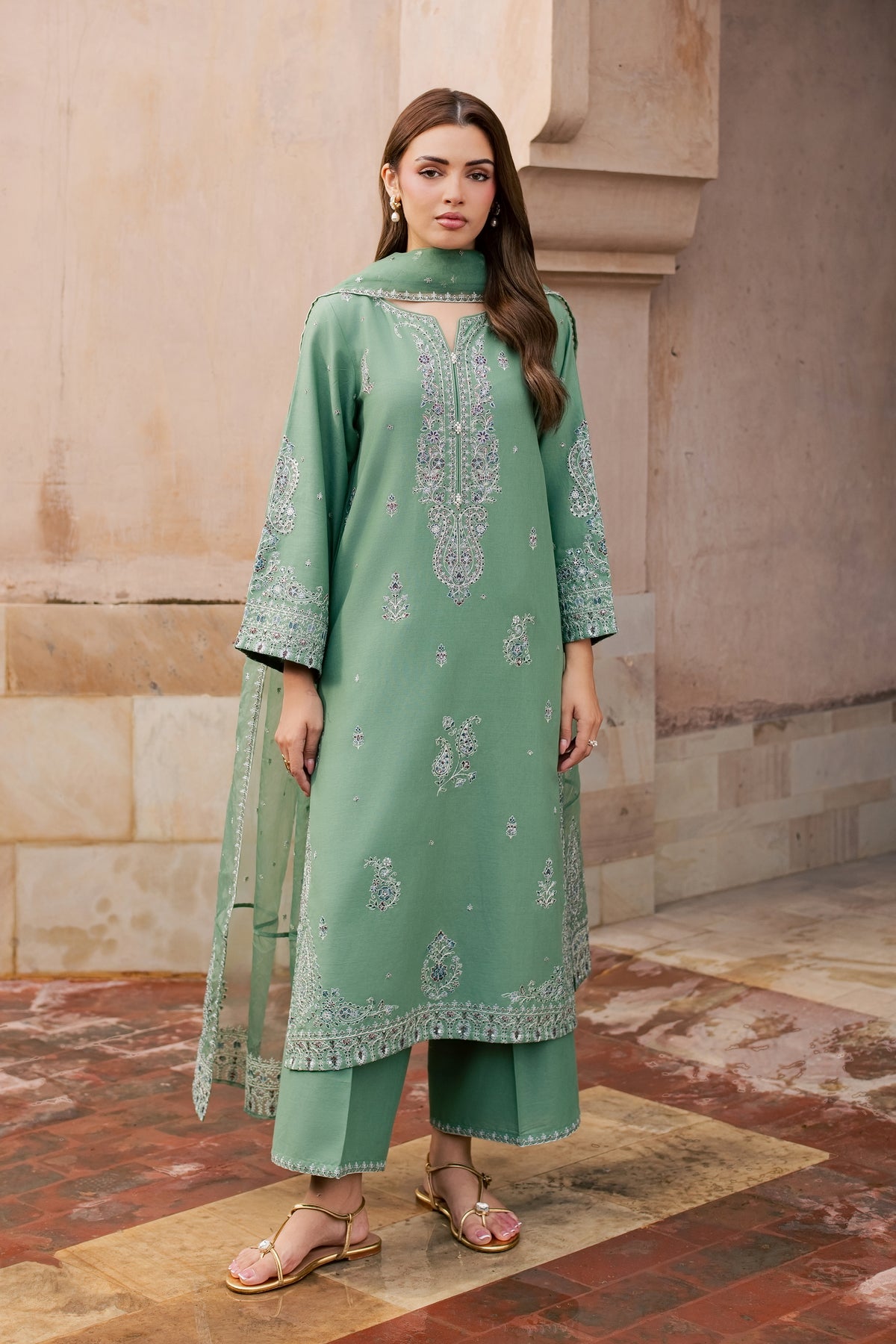 Sea Java 3Pc - Embroidered Khaddar Pret PRETKHADDAR2026  BATIK   XS / Frosty Spruce / Khaddar