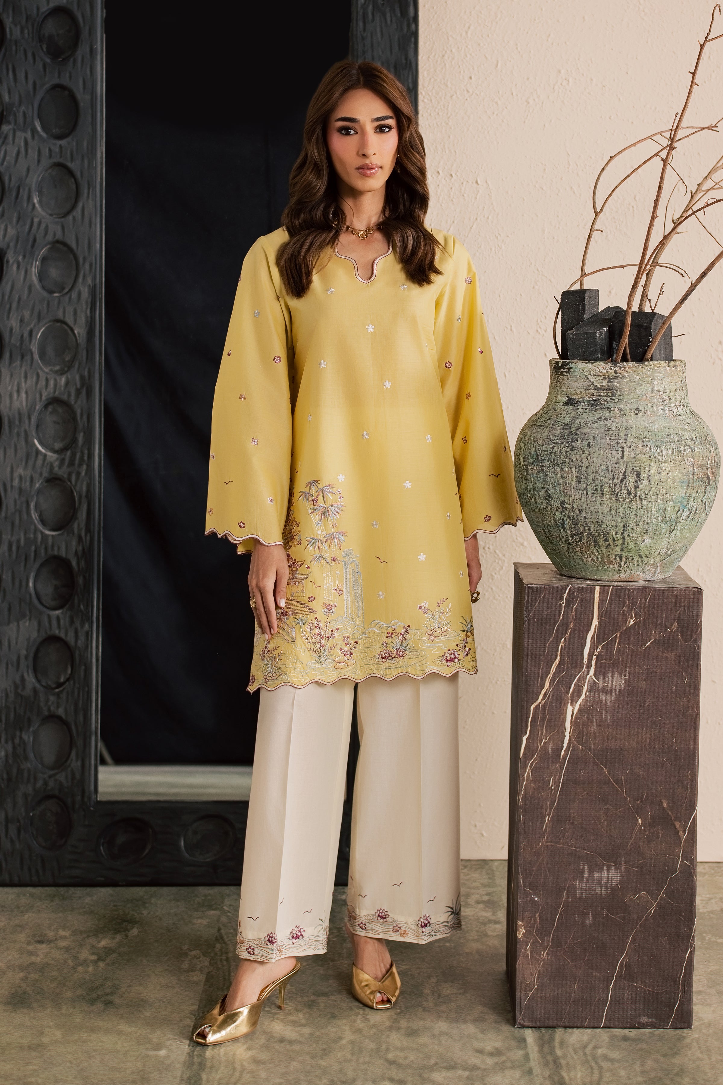 Second Spring 2Pc - Embroidered Lawn Dress EverydayEdit26  BATIK   XS / Ochre / Pima Lawn-S / Ochre / Pima Lawn-M / Ochre / Pima Lawn-L / Ochre / Pima Lawn-XL / Ochre / Pima Lawn