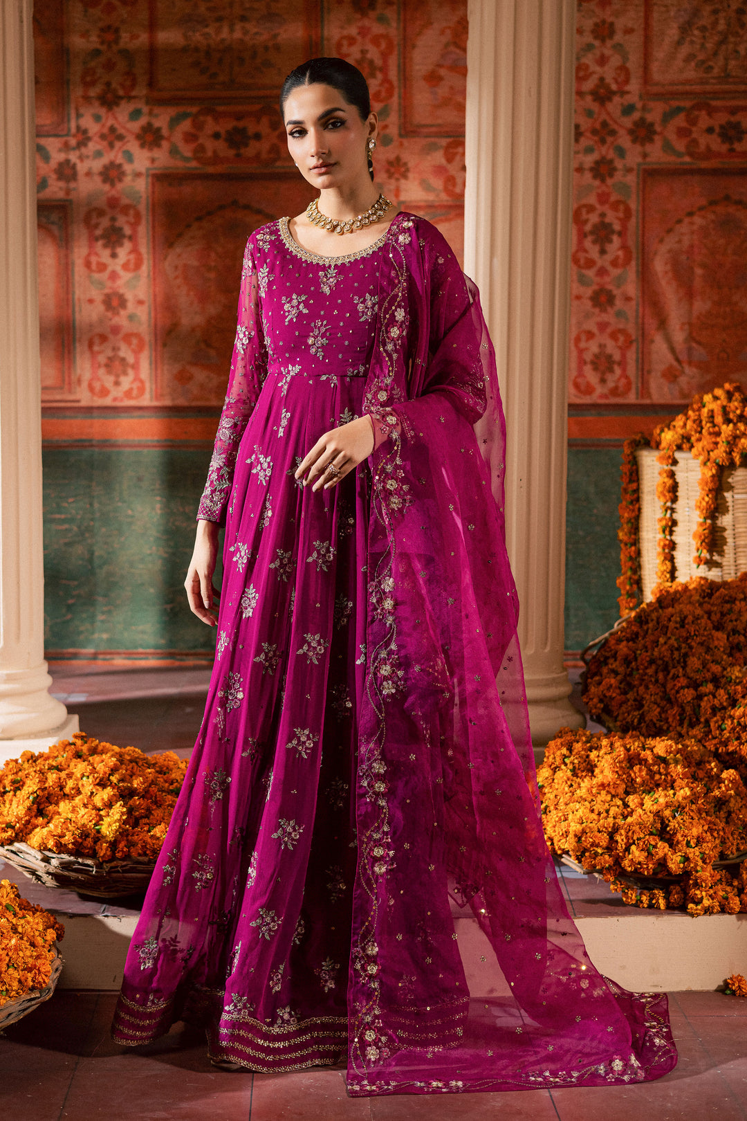  Sehar 3Pc - Chiffon Wedding Frock BATIKLuxePRET2025  BATIK   S / Magenta / Raw Silk & Chiffon-M / Magenta / Raw Silk & Chiffon-L / Magenta / Raw Silk & Chiffon