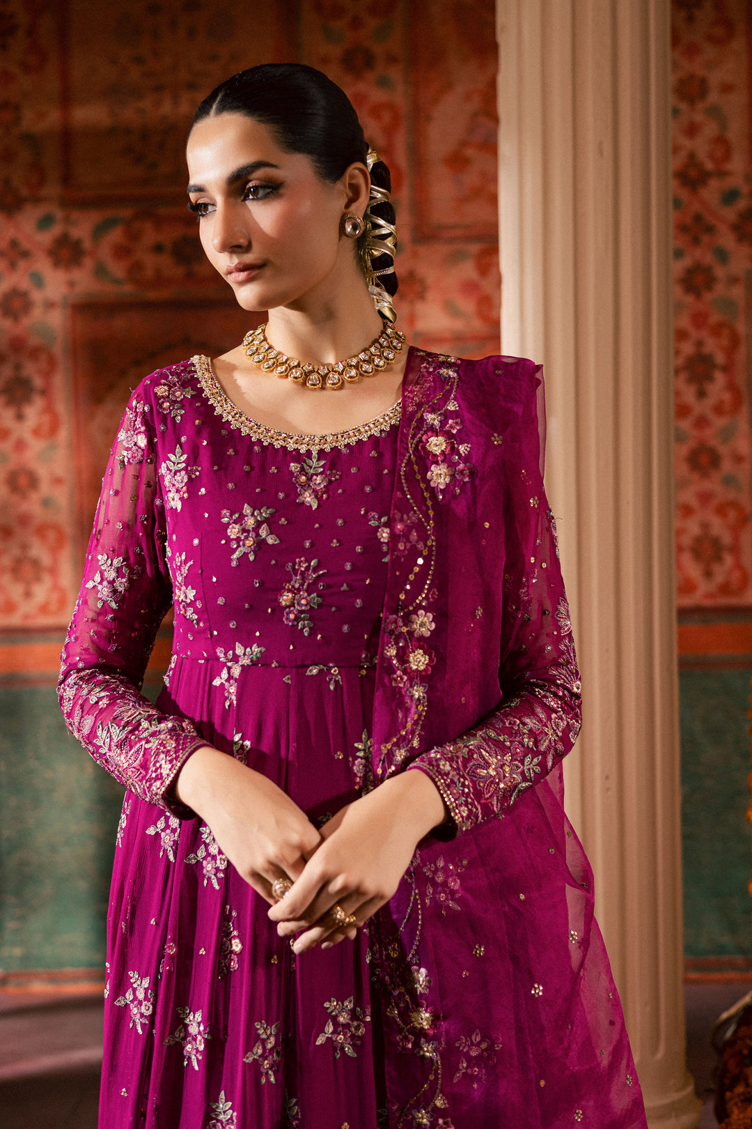  Sehar 3Pc - Chiffon Wedding Frock BATIKLuxePRET2025  BATIK   S / Magenta / Raw Silk & Chiffon-M / Magenta / Raw Silk & Chiffon-L / Magenta / Raw Silk & Chiffon