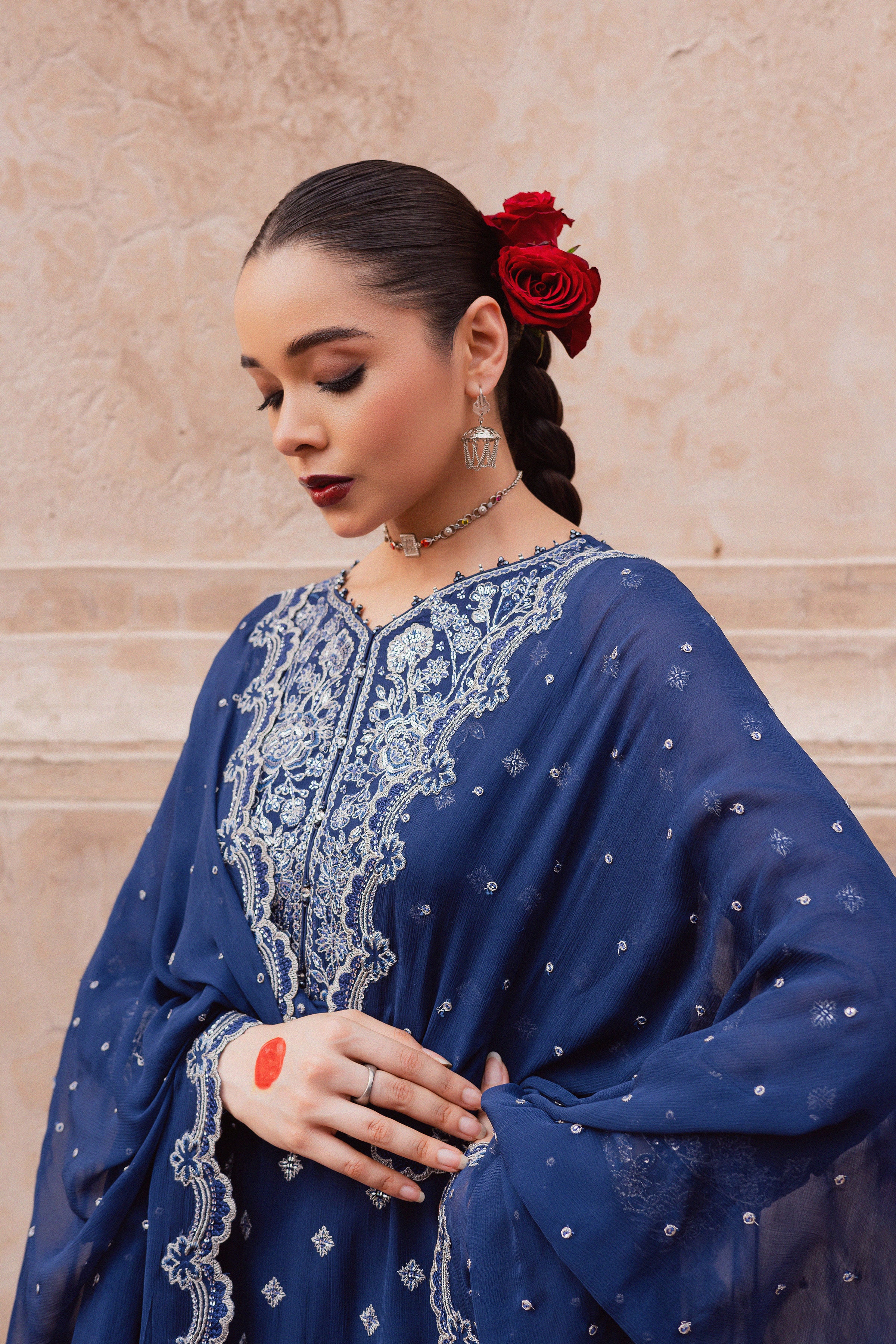  Sereene Sapphire 3Pc - Festive Luxe Pret BATIKLuxePRET  BATIK   XS / Royal Blue / Chiffon & Raw Silk-S / Royal Blue / Chiffon & Raw Silk-M / Royal Blue / Chiffon & Raw Silk-L / Royal Blue / Chiffon & Raw Silk-XL / Royal Blue / Chiffon & Raw Silk