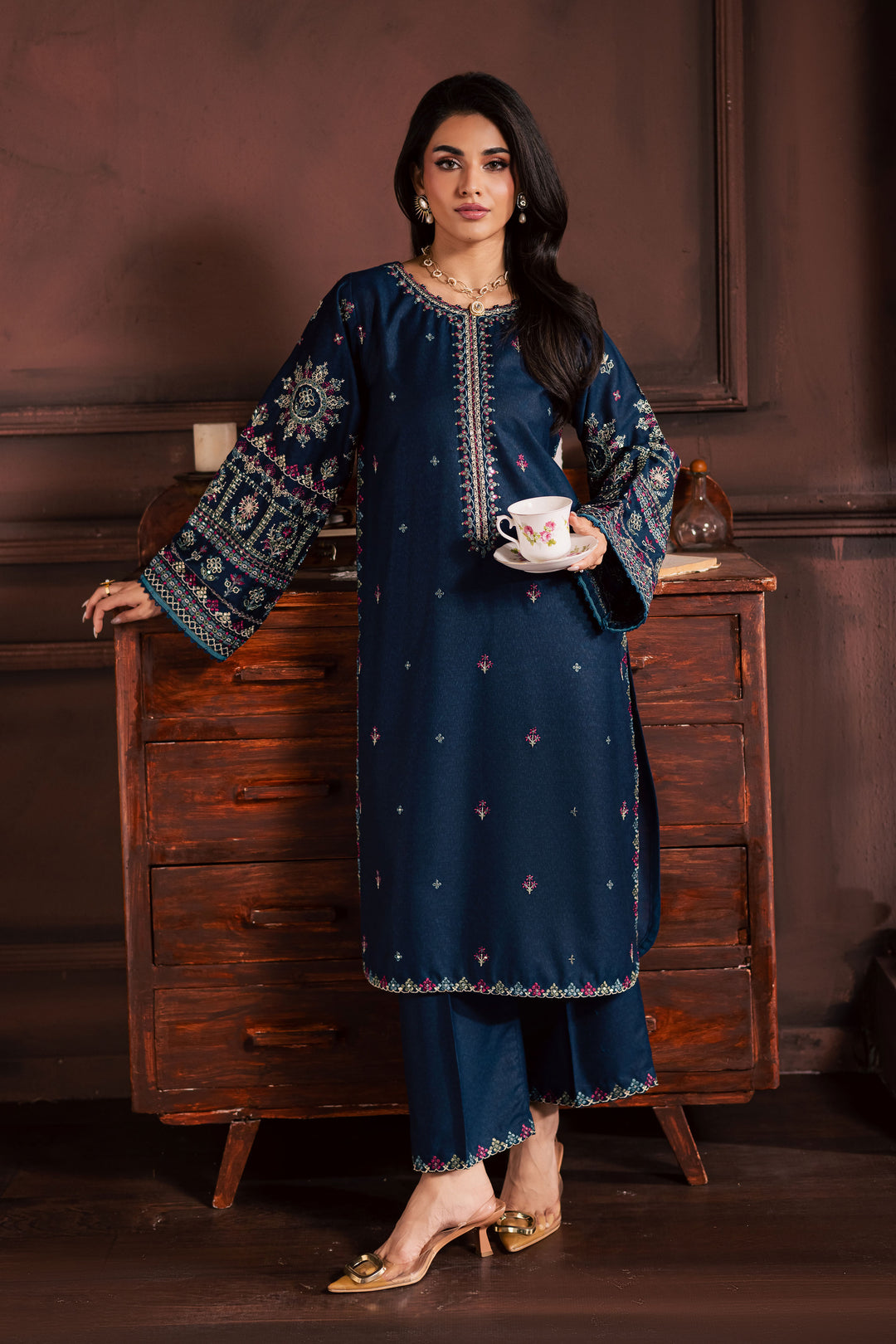  Shajjar 2Pc - Embroidered Karandi Dress BATIK WINTER PRET 2025  BATIK   XS / Navy Blue / Karandi-S / Navy Blue / Karandi-M / Navy Blue / Karandi-L / Navy Blue / Karandi-XL / Navy Blue / Karandi